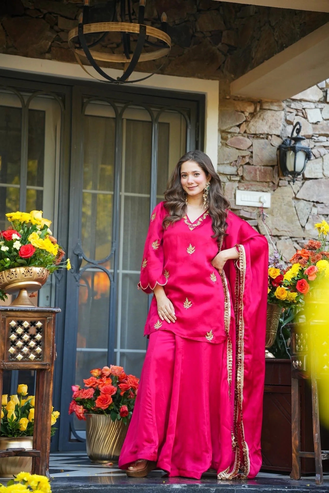 Stylish Pink Frendy Silk Kurta Palazzo Set with Embroidery Sequence Work Festive Wear Outfit