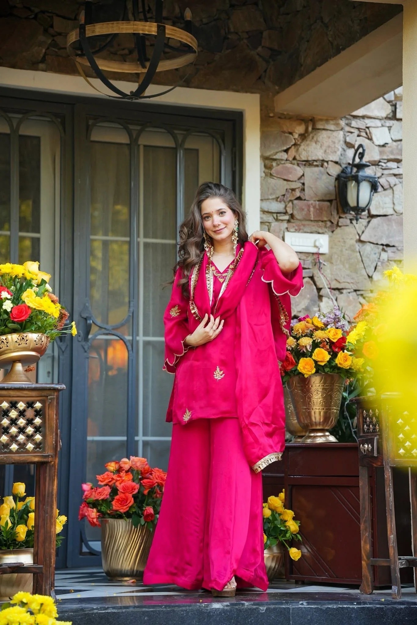 Stylish Pink Frendy Silk Kurta Palazzo Set with Embroidery Sequence Work Festive Wear Outfit