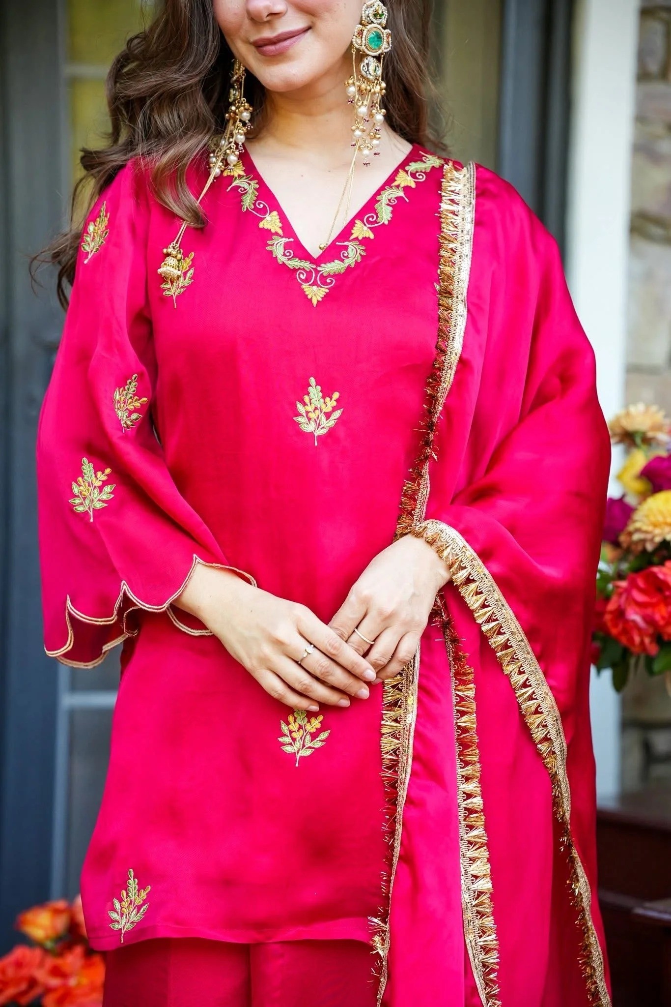 Stylish Pink Frendy Silk Kurta Palazzo Set with Embroidery Sequence Work Festive Wear Outfit