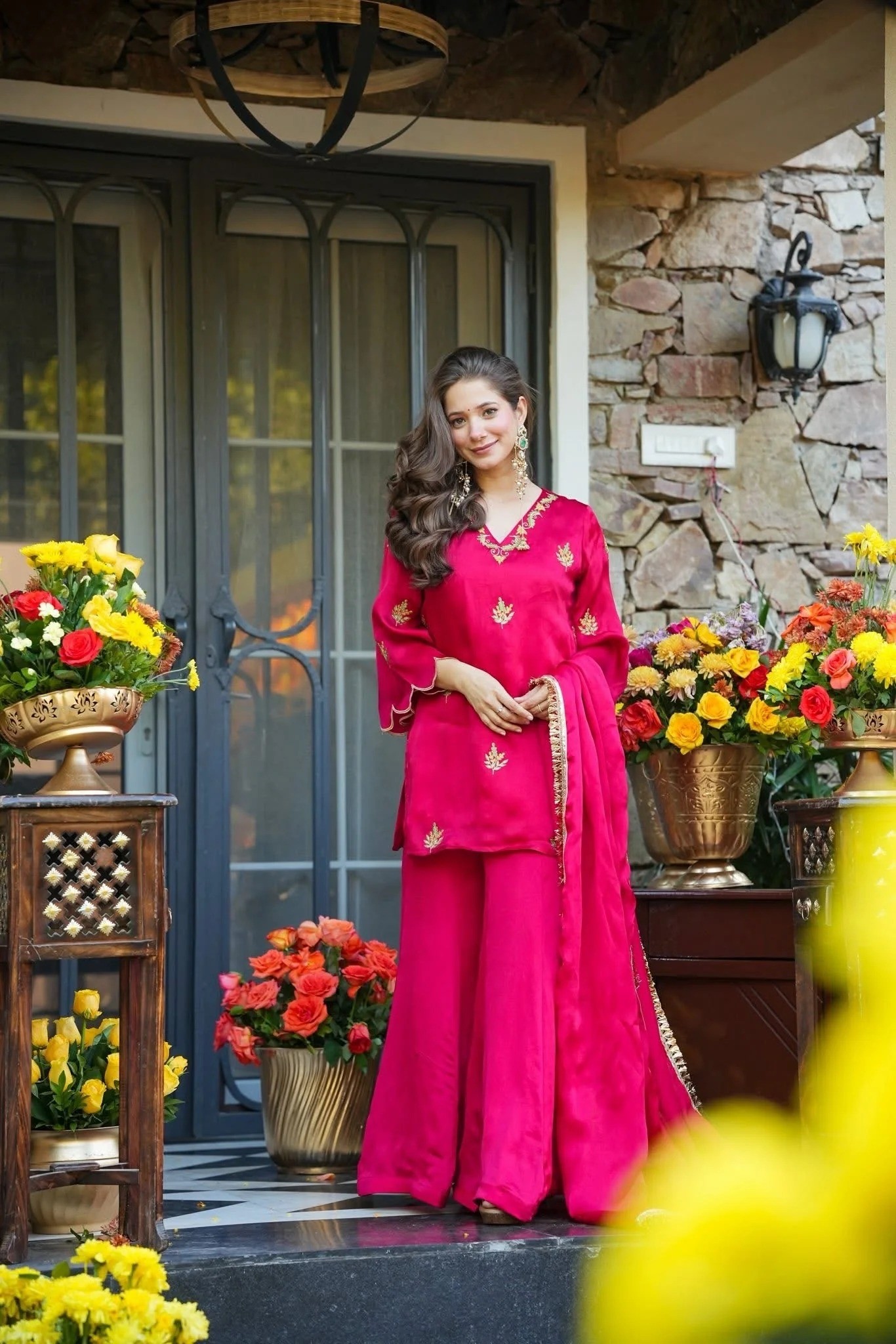 Stylish Pink Frendy Silk Kurta Palazzo Set with Embroidery Sequence Work Festive Wear Outfit