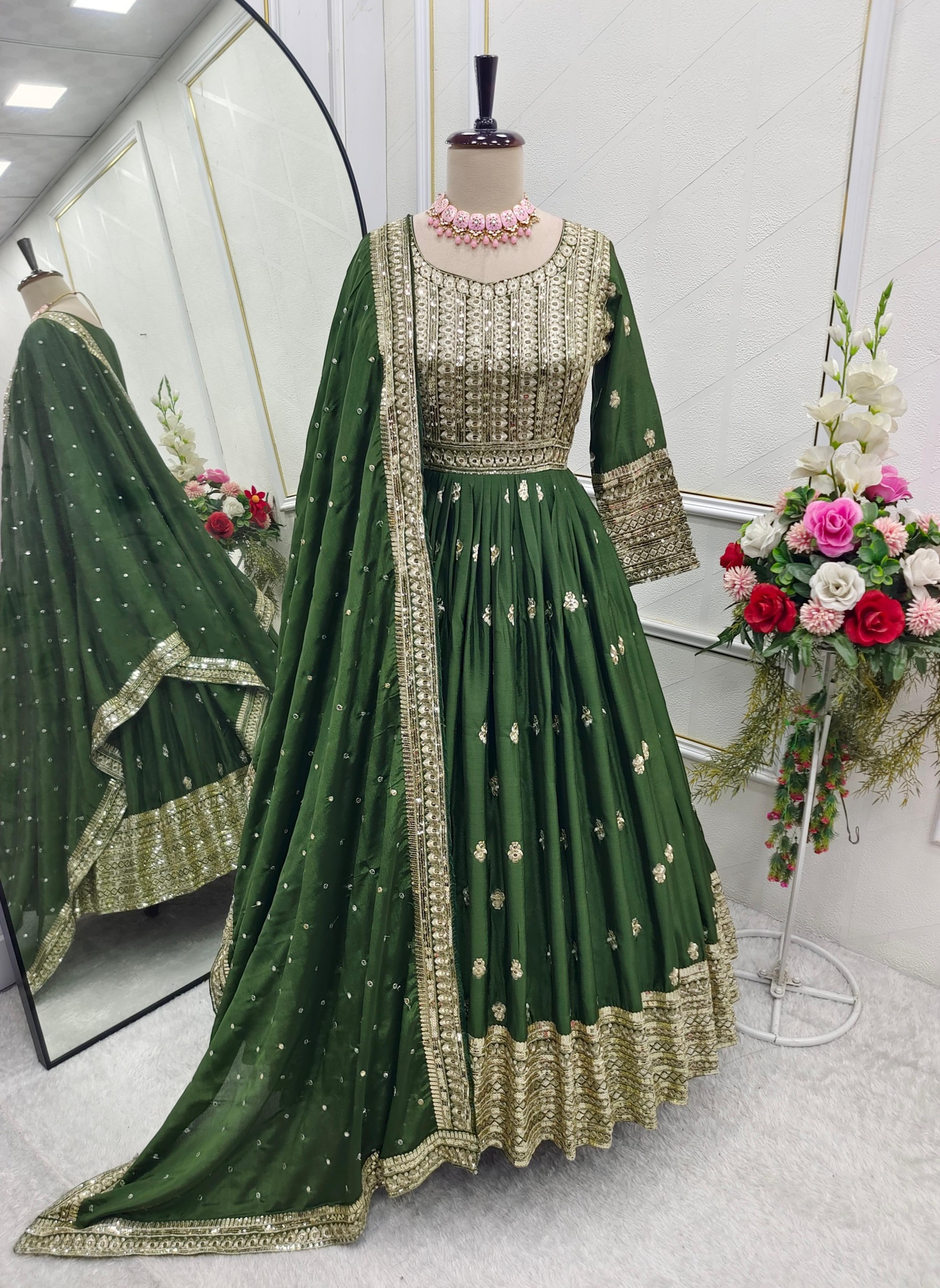 FD 104  PARTY WEAR LONG GOWN WITH EMBROIDERY WORK