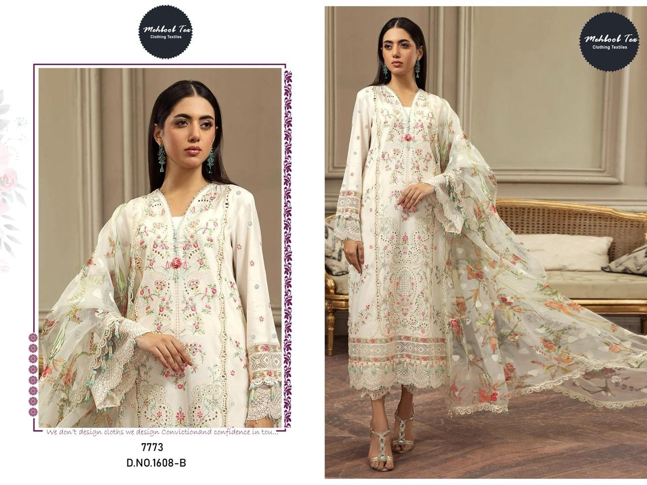 MEHBBOB TEX MARIA B 1608 PAKISTANI FESTIVAL LAWN COTTON SALWAR SUIT