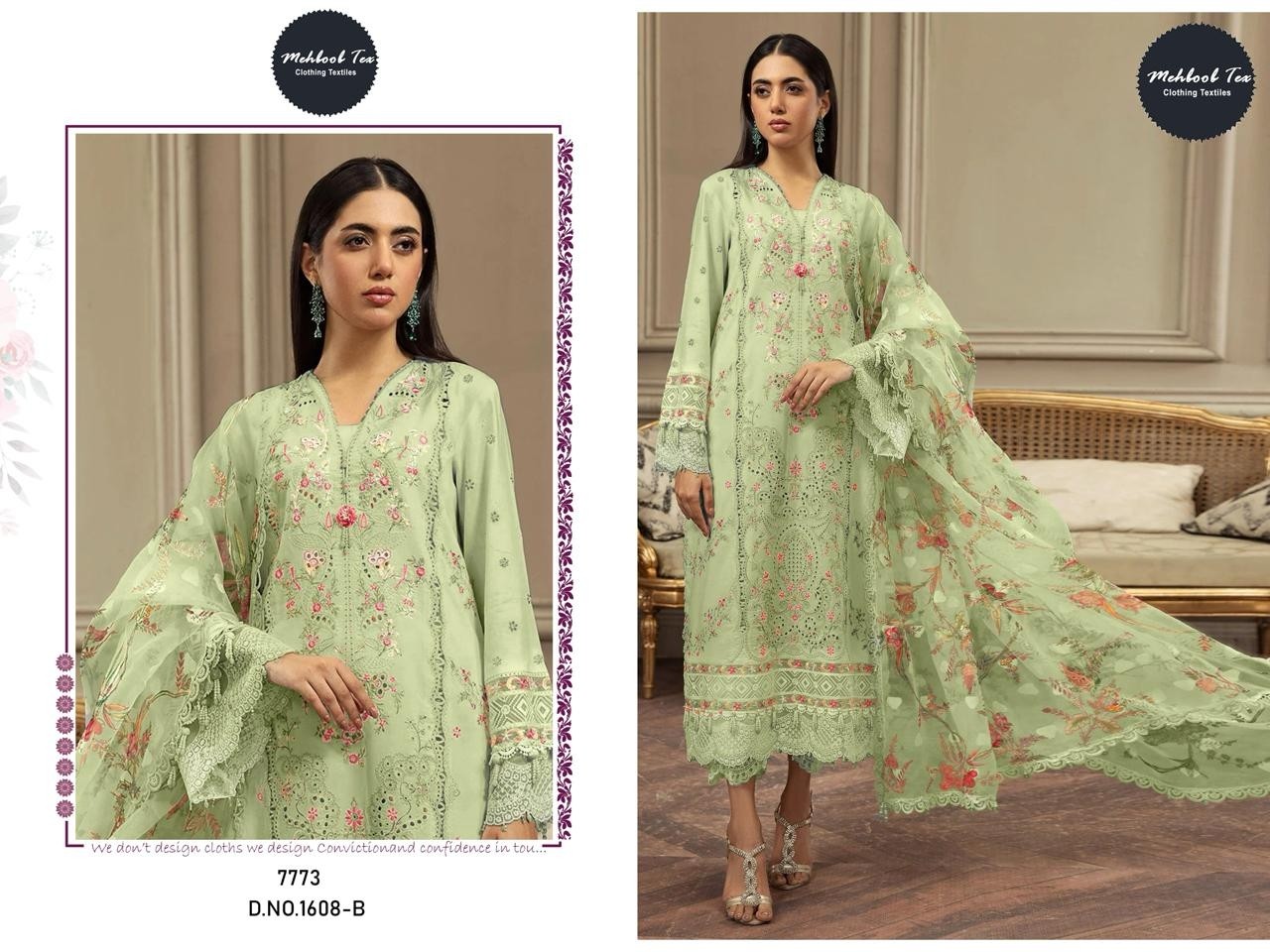 MEHBBOB TEX MARIA B 1608 PAKISTANI FESTIVAL LAWN COTTON SALWAR SUIT