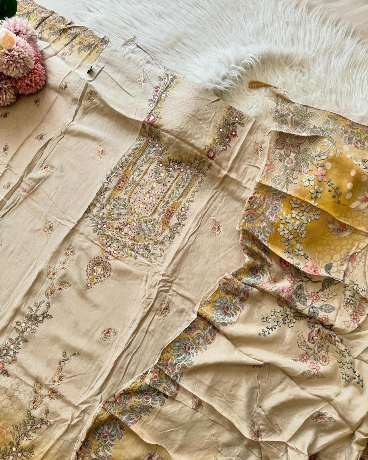 SHREE FABS KT 137 PAKISTANI FANCY MASLIN CONCEPT WITH AARI AND HAND WORK SUIT