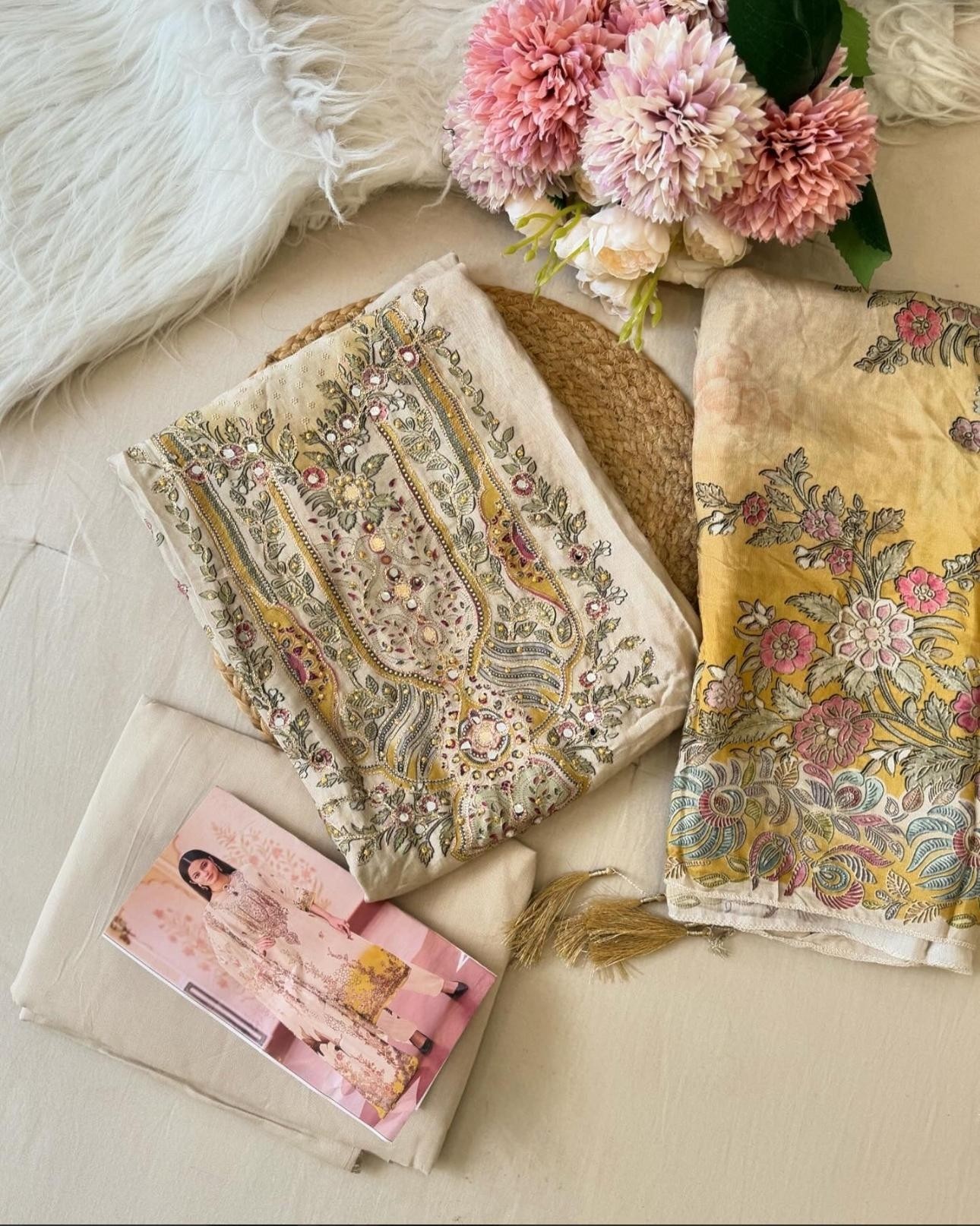 SHREE FABS KT 137 PAKISTANI FANCY MASLIN CONCEPT WITH AARI AND HAND WORK SUIT