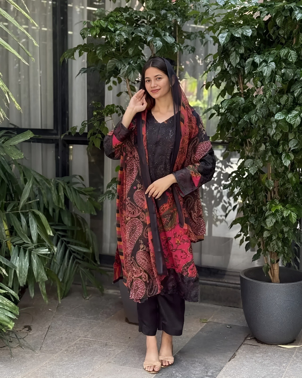 YD 029 PAKISTANI TREDING PACH WORK WITH PRINT KURATI PENT WITH DUPATTA SET 
