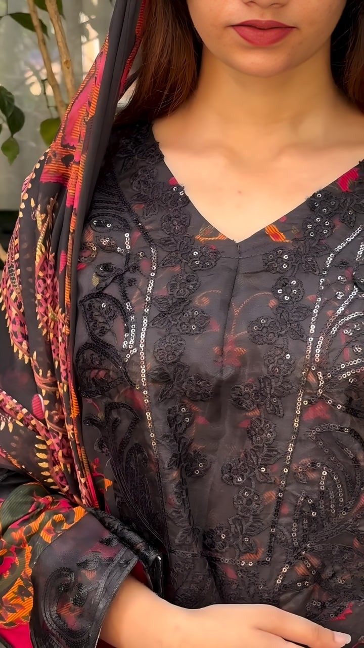 YD 029 PAKISTANI TREDING PACH WORK WITH PRINT KURATI PENT WITH DUPATTA SET 