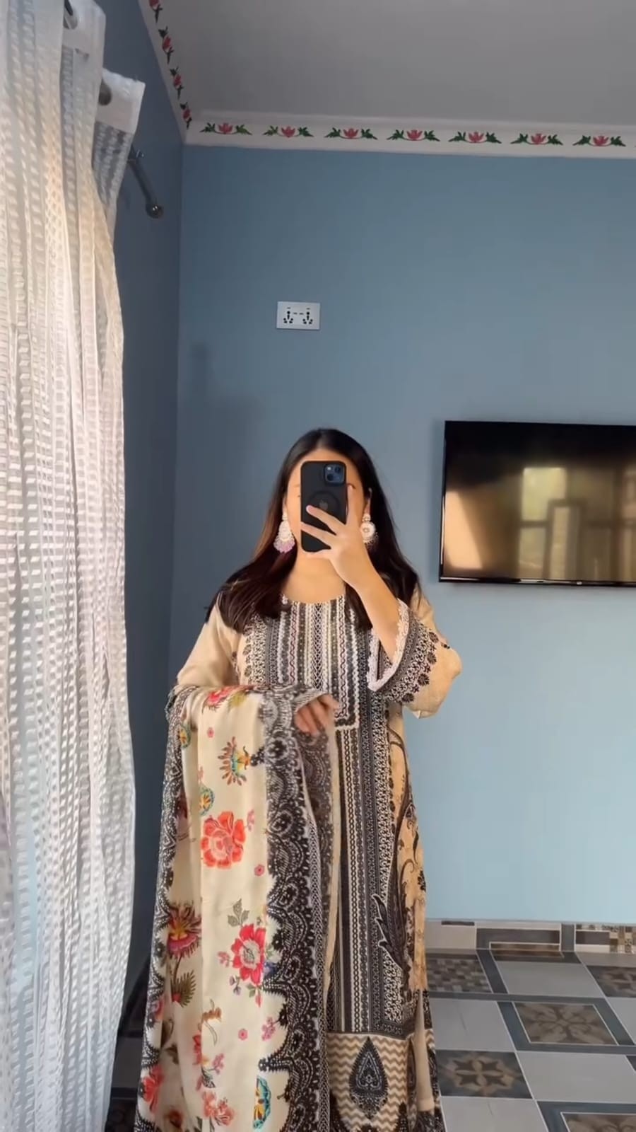 YD-021 READYMADE PAKISTANI STYLE MASLIN PRINT KURATI PENT WITH DUPATTA SET 