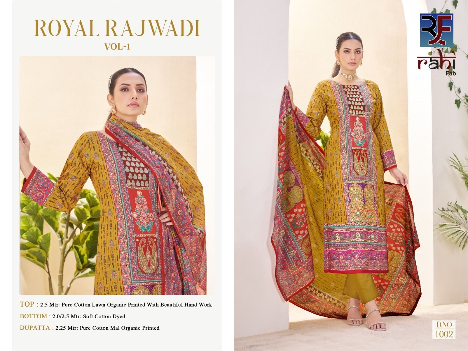RAHI FAB BY ROYAL RAJWADI PAKISTANI SUIT FULL SET PURE COTTON WITH PRENT WITH HAND WORK