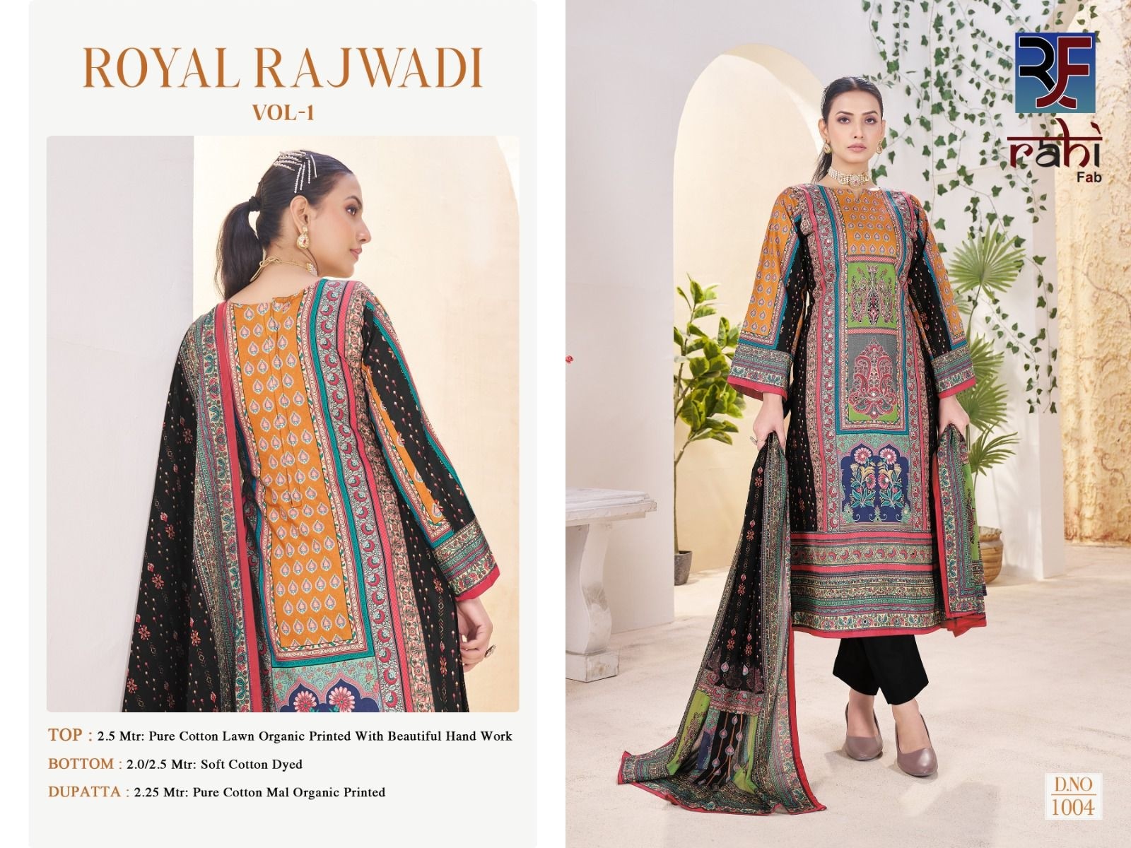 RAHI FAB BY ROYAL RAJWADI PAKISTANI SUIT FULL SET PURE COTTON WITH PRENT WITH HAND WORK