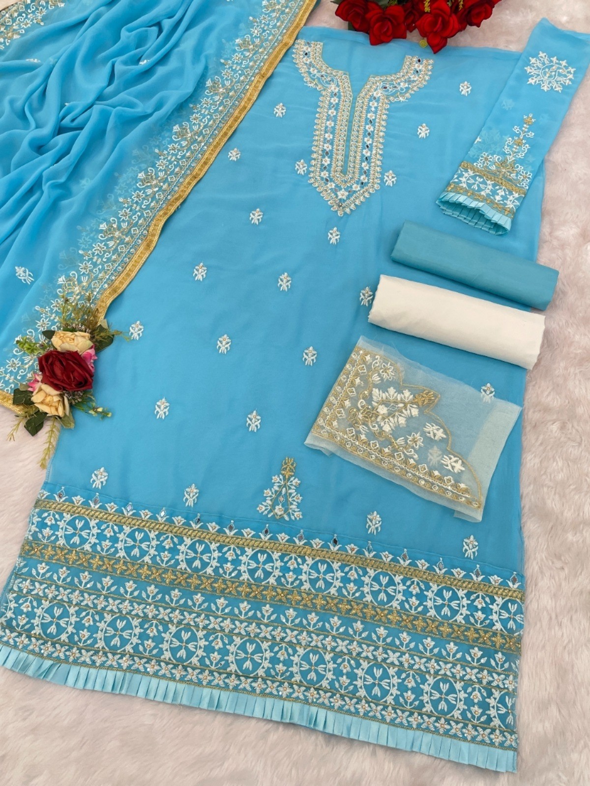 MARYAM`S-189 PAKISTANI GOEORGTTE WITH EMBROIDRY WOEK SEMI STICHAD SALWAR SUIT