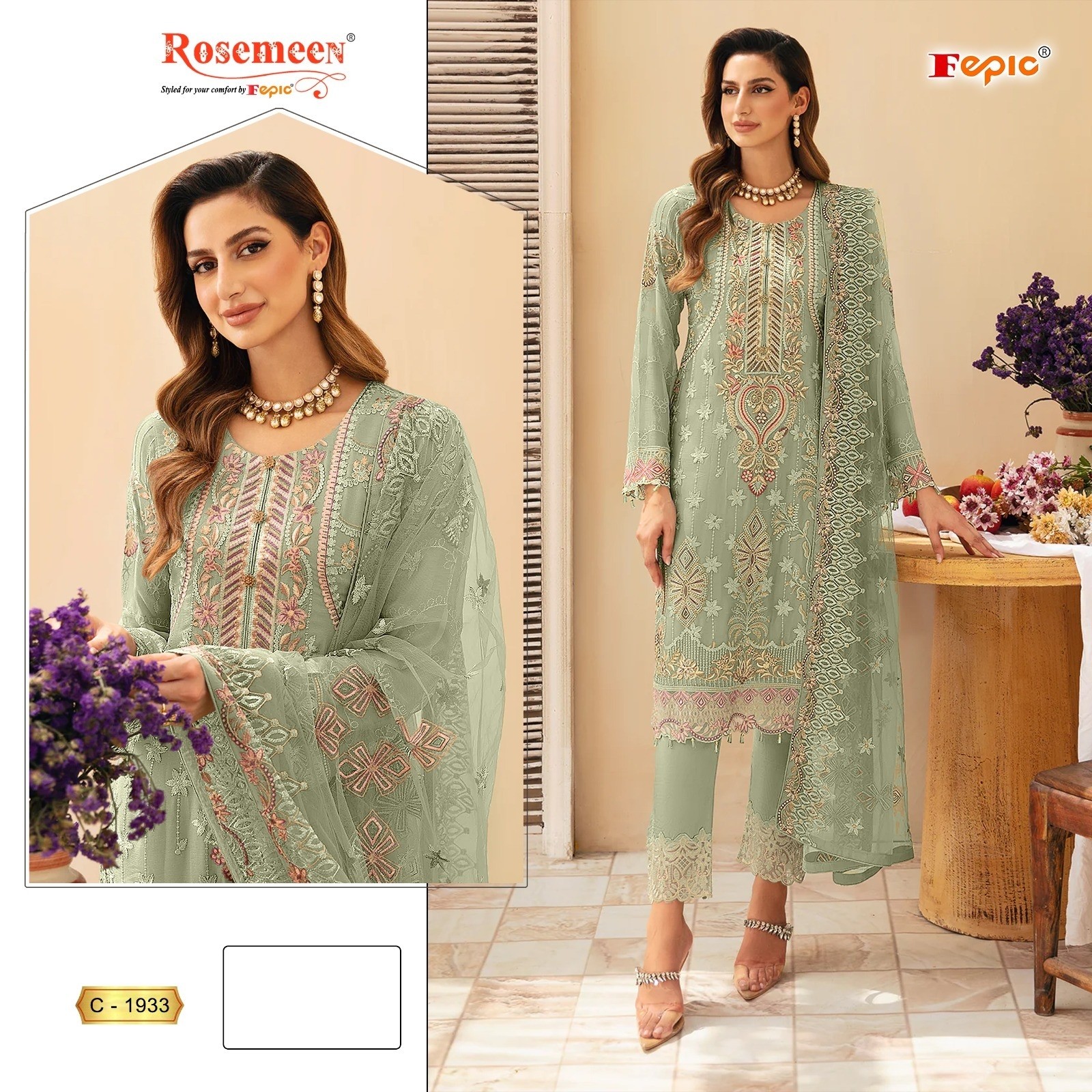 FEPIC ROSEMEEN 1933 PAKISTANI FULL HIT DESIGNER SEMI STICHAD CATLOG SALWAR SUIT