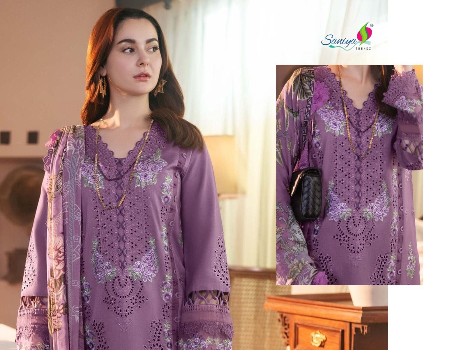 SANIYA TRENDZ OMBRÉ VOL 25 PAKISTANI COTTON WITH CHIKANKARI WORK SALWAR SUIT