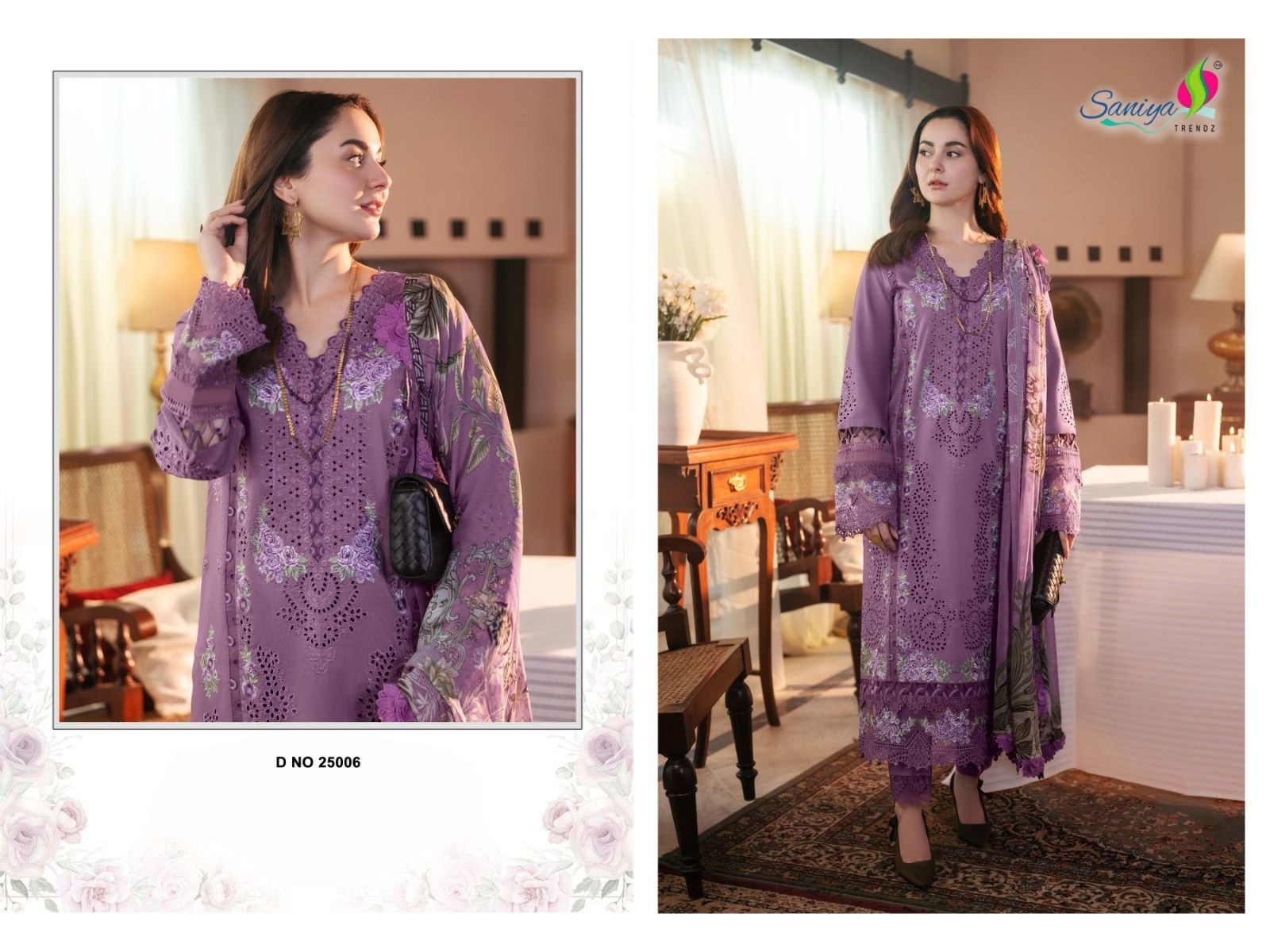 SANIYA TRENDZ OMBRÉ VOL 25 PAKISTANI COTTON WITH CHIKANKARI WORK SALWAR SUIT