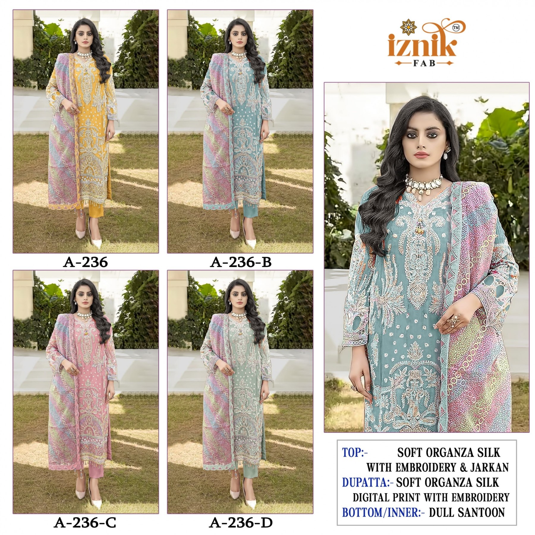  IZNIK FAB 236 PAKISTANI ORGENZA WITH HEAVY EMBROIDERY WORK SEMI STICHAD SUIT