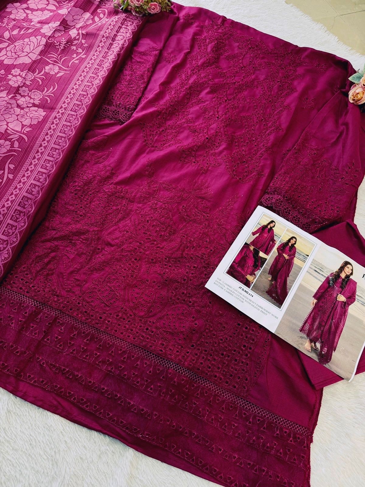 JOHRA TEX JT 174 PAKISTANI SUMMER COLLETION CAMBRIC COTTON WITH HEAVY EMBROIDERY WORK SALWAR KAMEEZ 