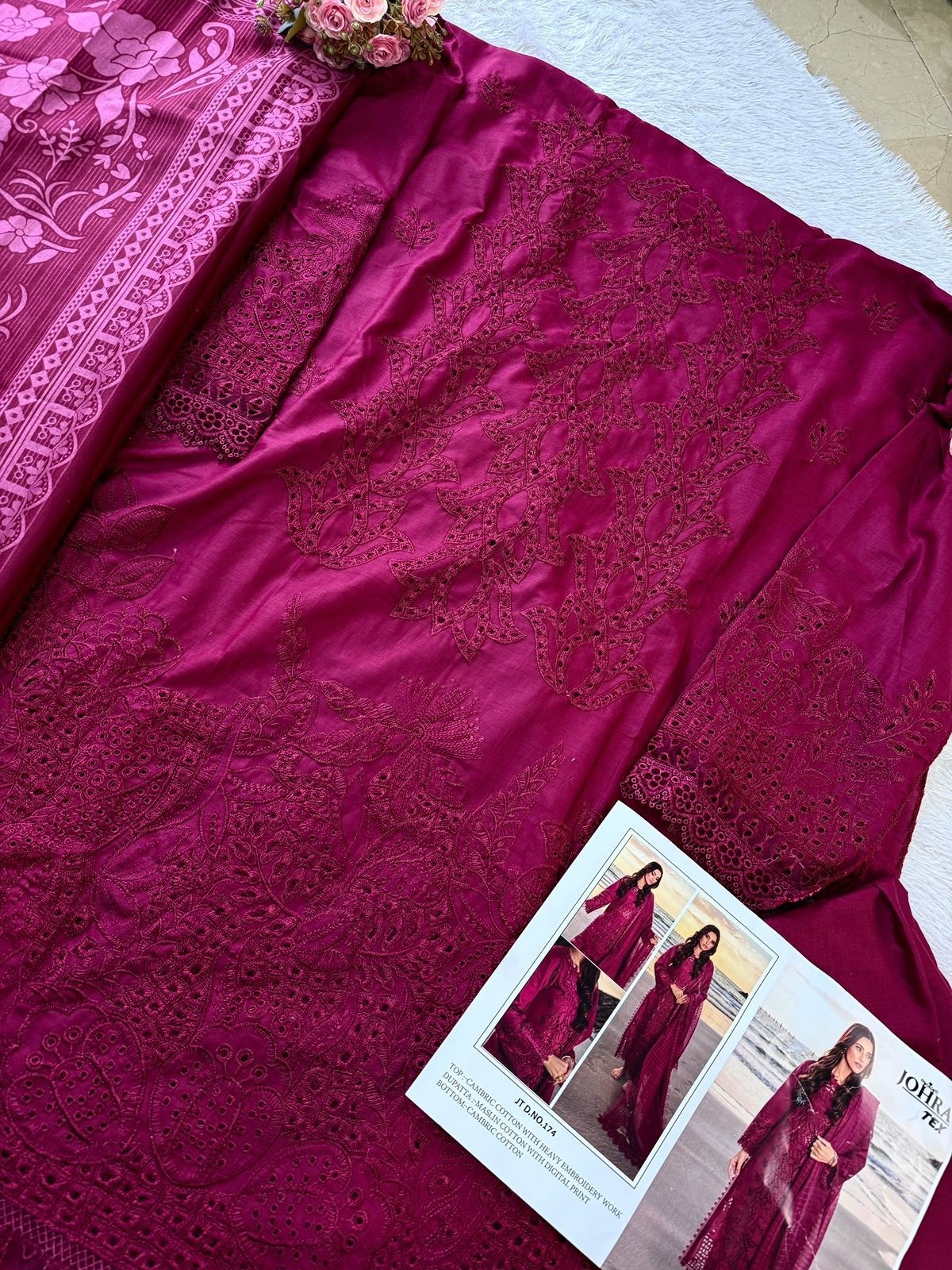 JOHRA TEX JT 174 PAKISTANI SUMMER COLLETION CAMBRIC COTTON WITH HEAVY EMBROIDERY WORK SALWAR KAMEEZ 