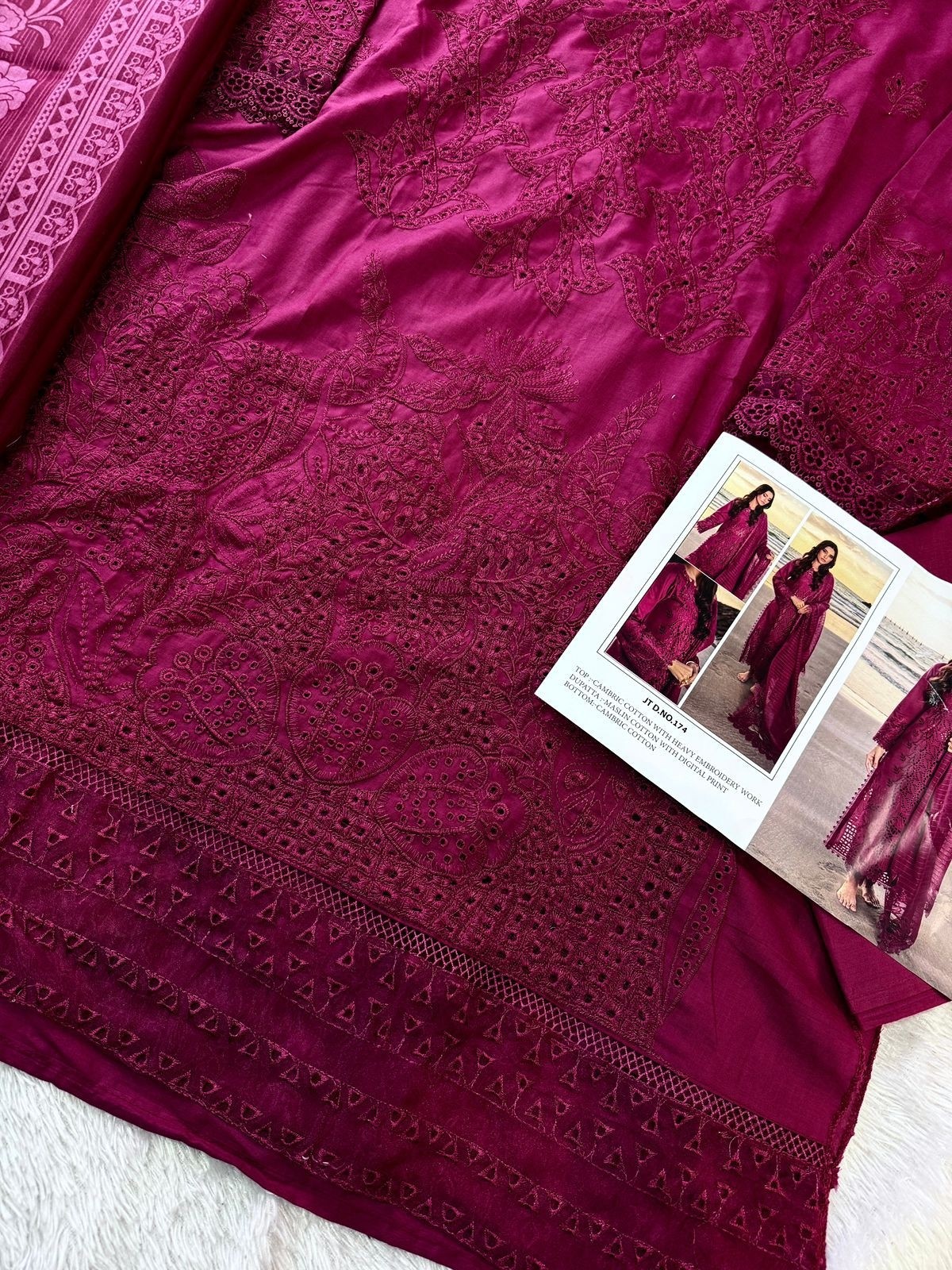 JOHRA TEX JT 174 PAKISTANI SUMMER COLLETION CAMBRIC COTTON WITH HEAVY EMBROIDERY WORK SALWAR KAMEEZ 