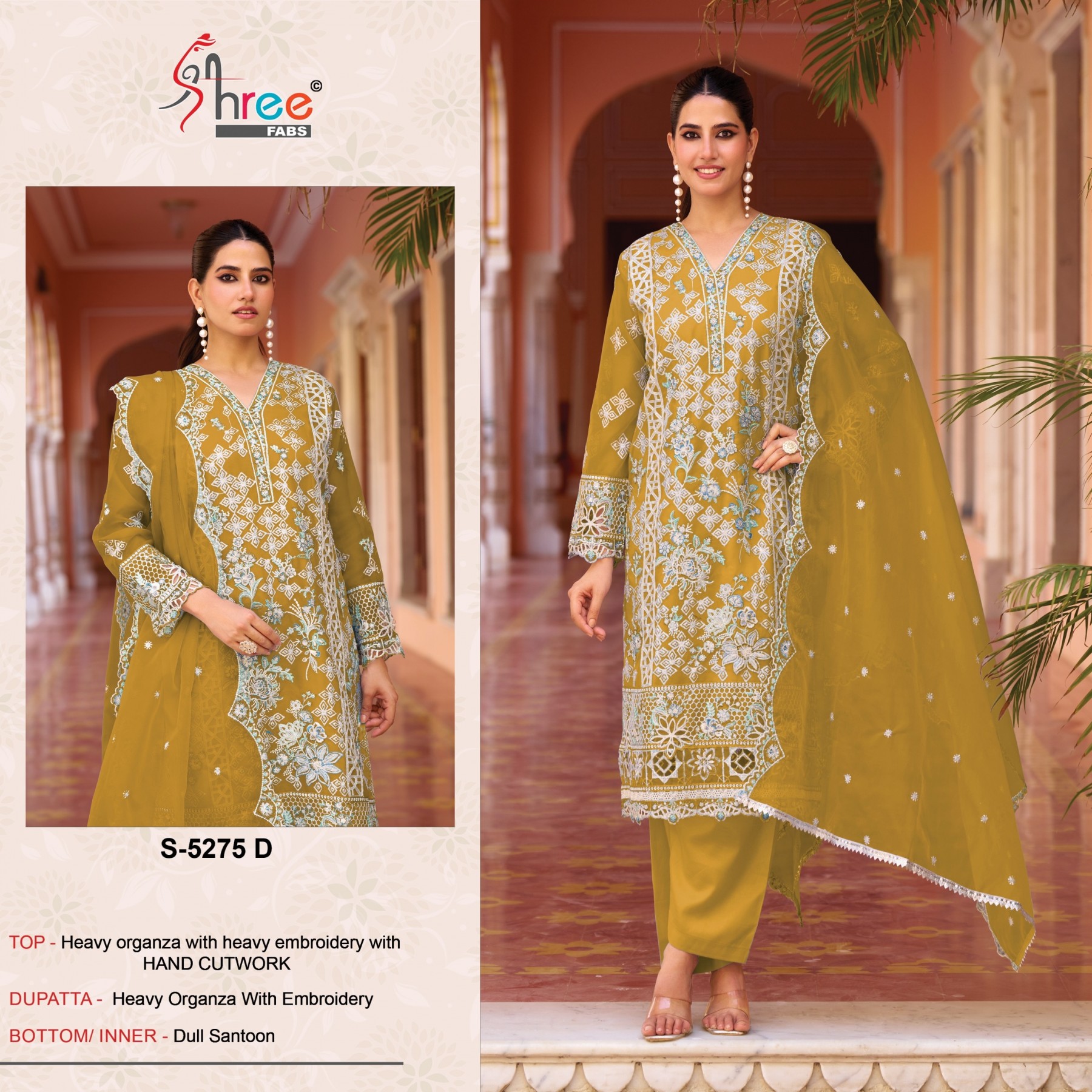 SHREE FAB 5275 PAKISTANI ORGENZA SILK WITH EMBROIDERY SEQUNCE SALWAR SUIT 