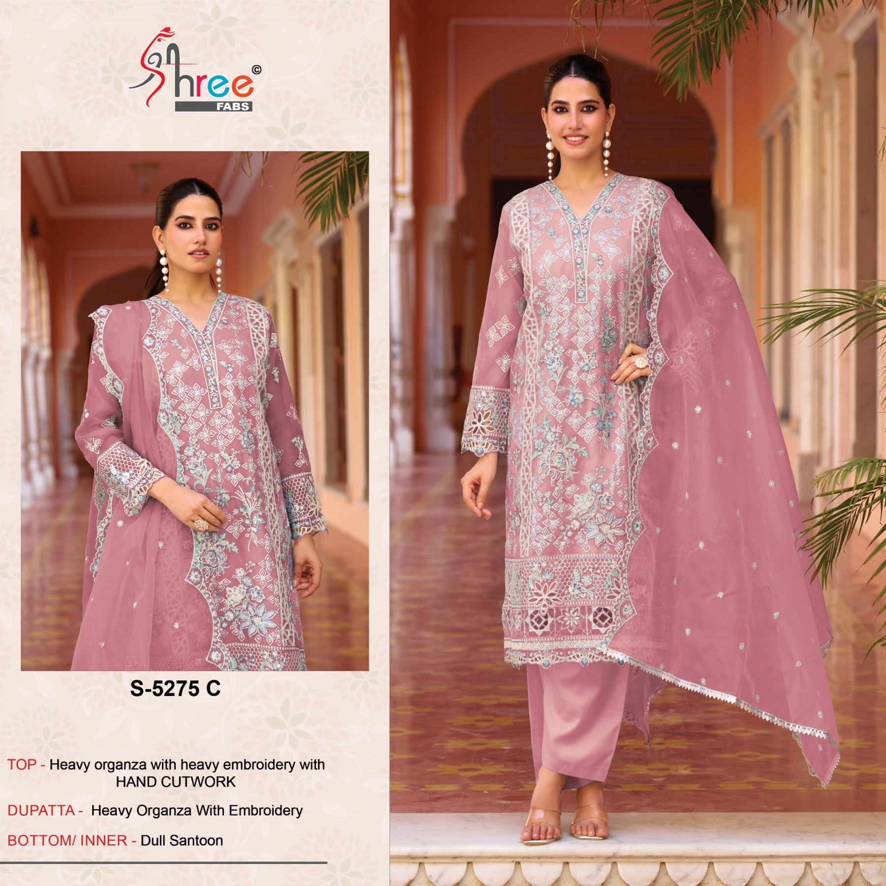 SHREE FAB 5275 PAKISTANI ORGENZA SILK WITH EMBROIDERY SEQUNCE SALWAR SUIT 
