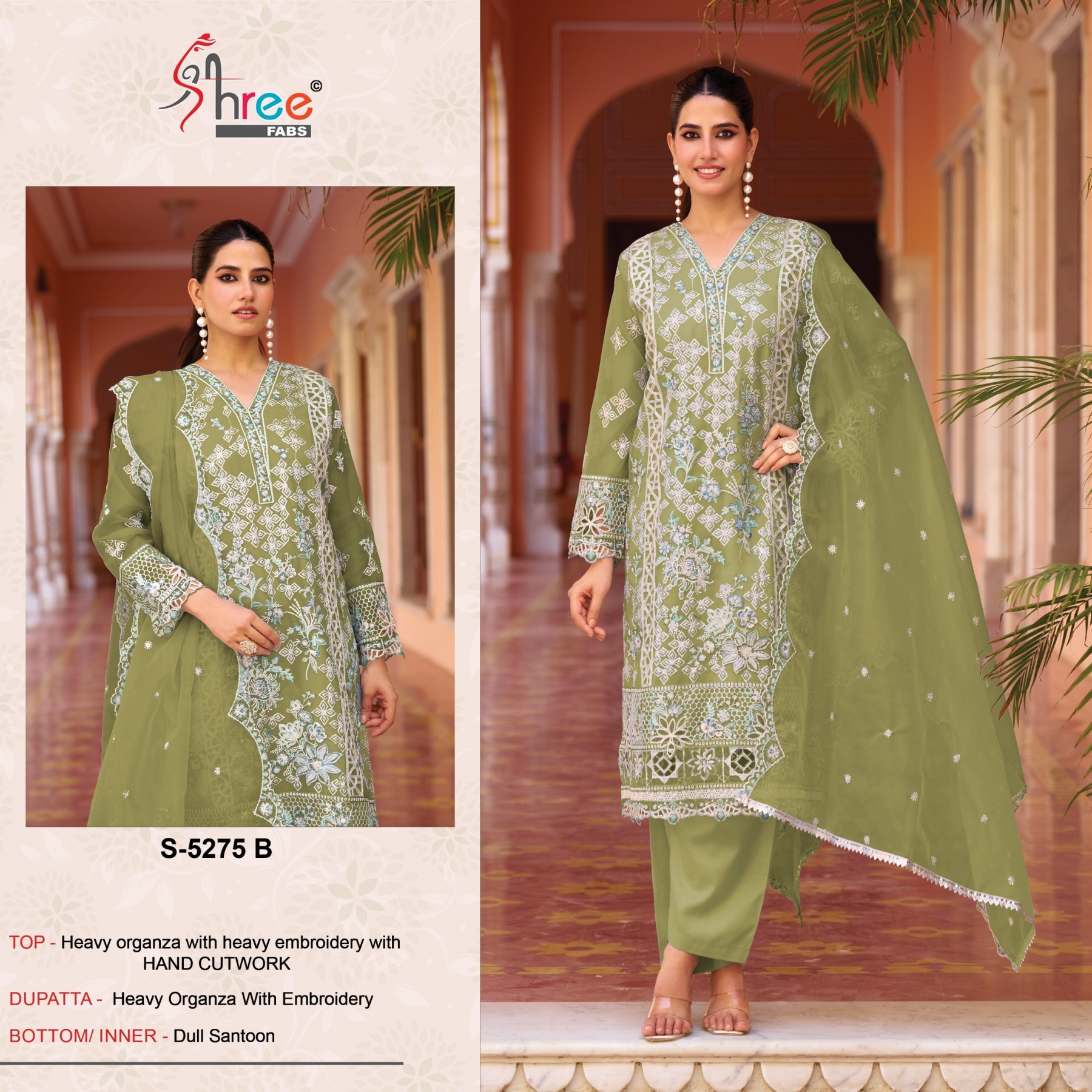 SHREE FAB 5275 PAKISTANI ORGENZA SILK WITH EMBROIDERY SEQUNCE SALWAR SUIT 