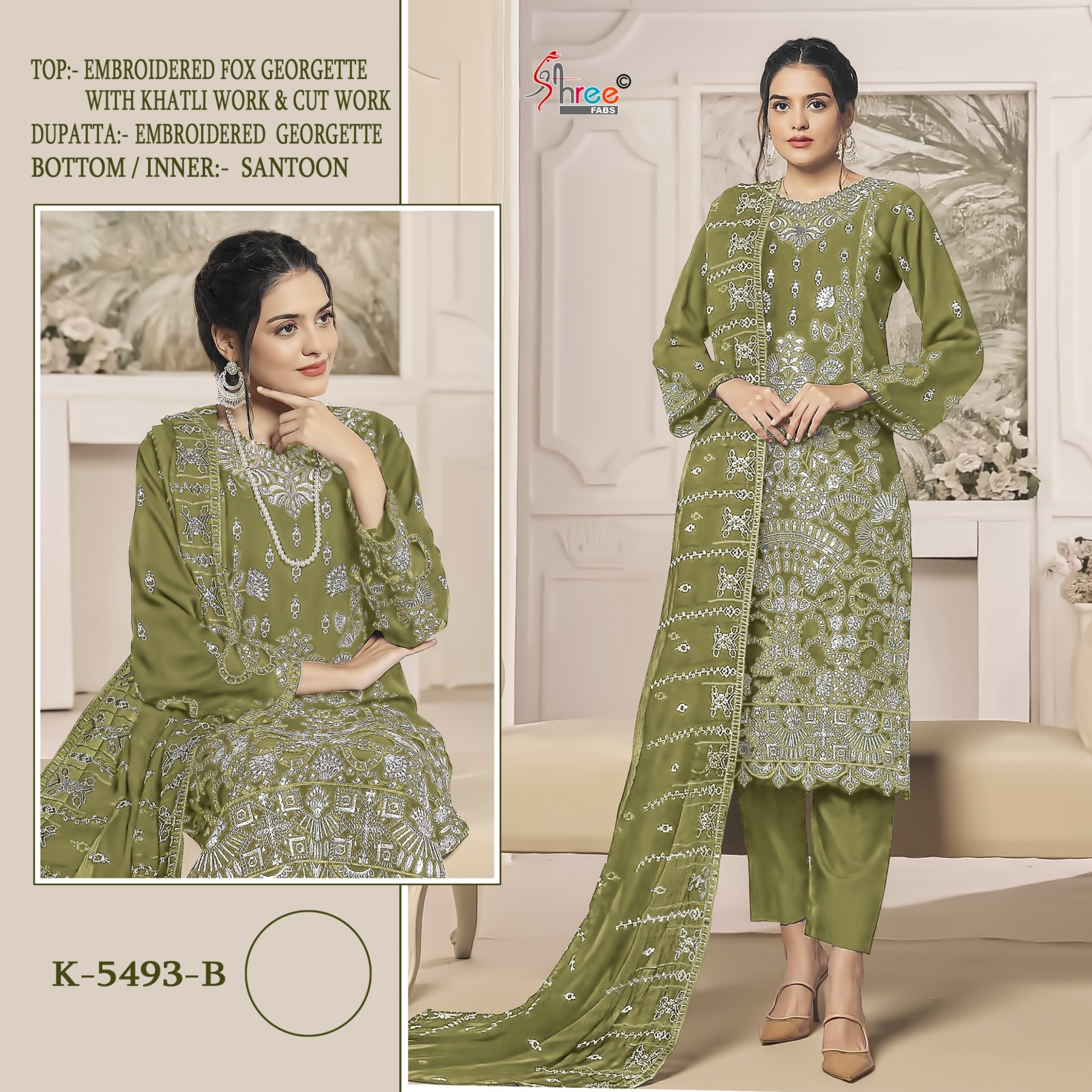 SHREE FAB K 5493 PAKISTANI FOX GEORGTTE WITH EMBROIDERY SEMI STICHAD SUIT