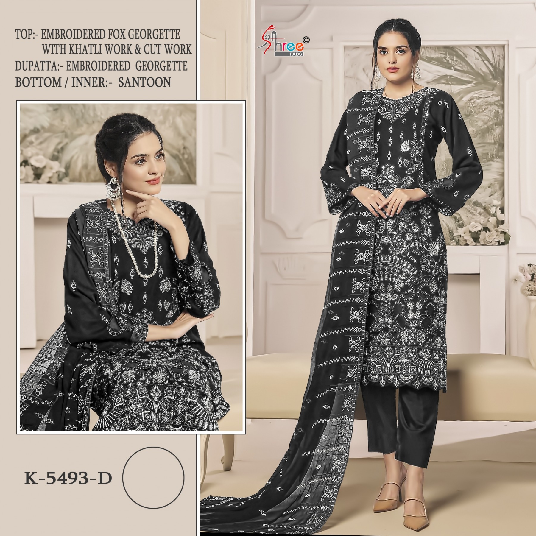 SHREE FAB K 5493 PAKISTANI FOX GEORGTTE WITH EMBROIDERY SEMI STICHAD SUIT