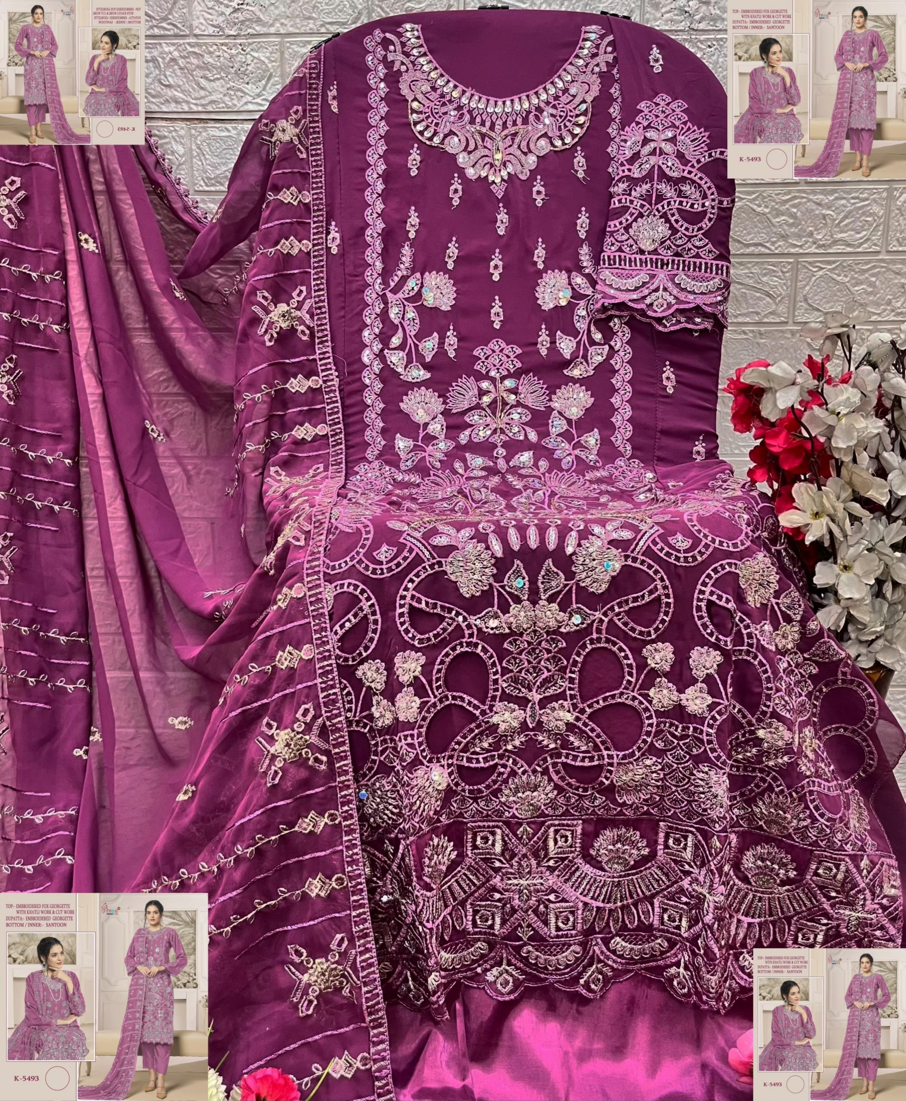 SHREE FAB K 5493 PAKISTANI FOX GEORGTTE WITH EMBROIDERY SEMI STICHAD SUIT