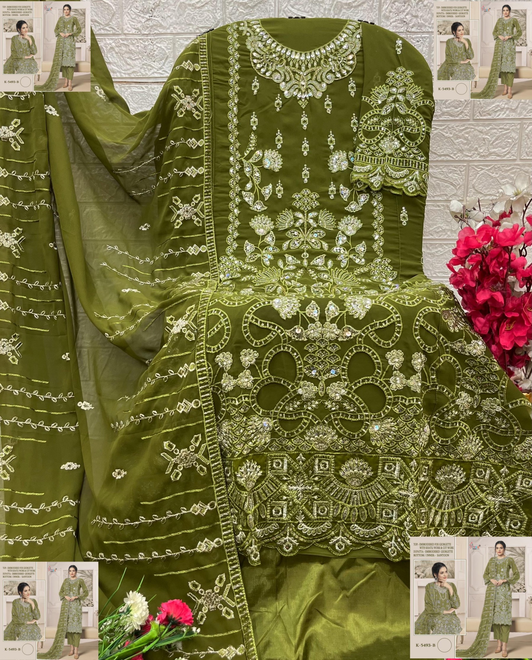 SHREE FAB K 5493 PAKISTANI FOX GEORGTTE WITH EMBROIDERY SEMI STICHAD SUIT