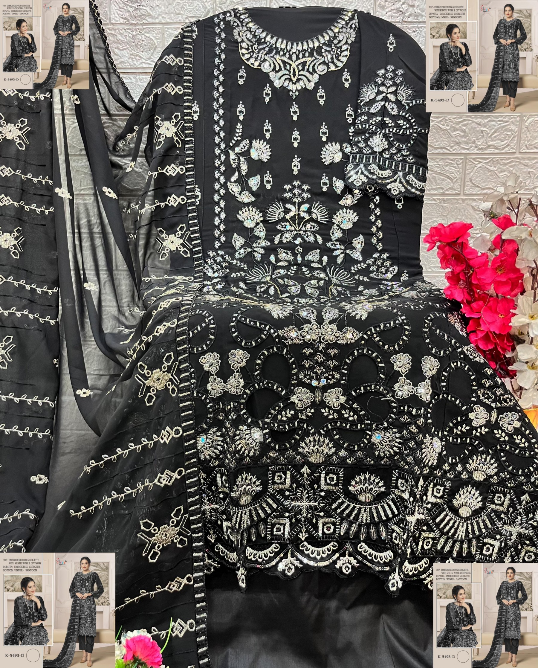 SHREE FAB K 5493 PAKISTANI FOX GEORGTTE WITH EMBROIDERY SEMI STICHAD SUIT