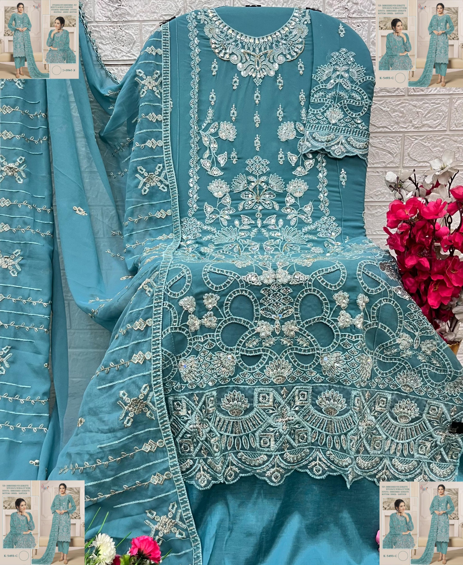 SHREE FAB K 5493 PAKISTANI FOX GEORGTTE WITH EMBROIDERY SEMI STICHAD SUIT