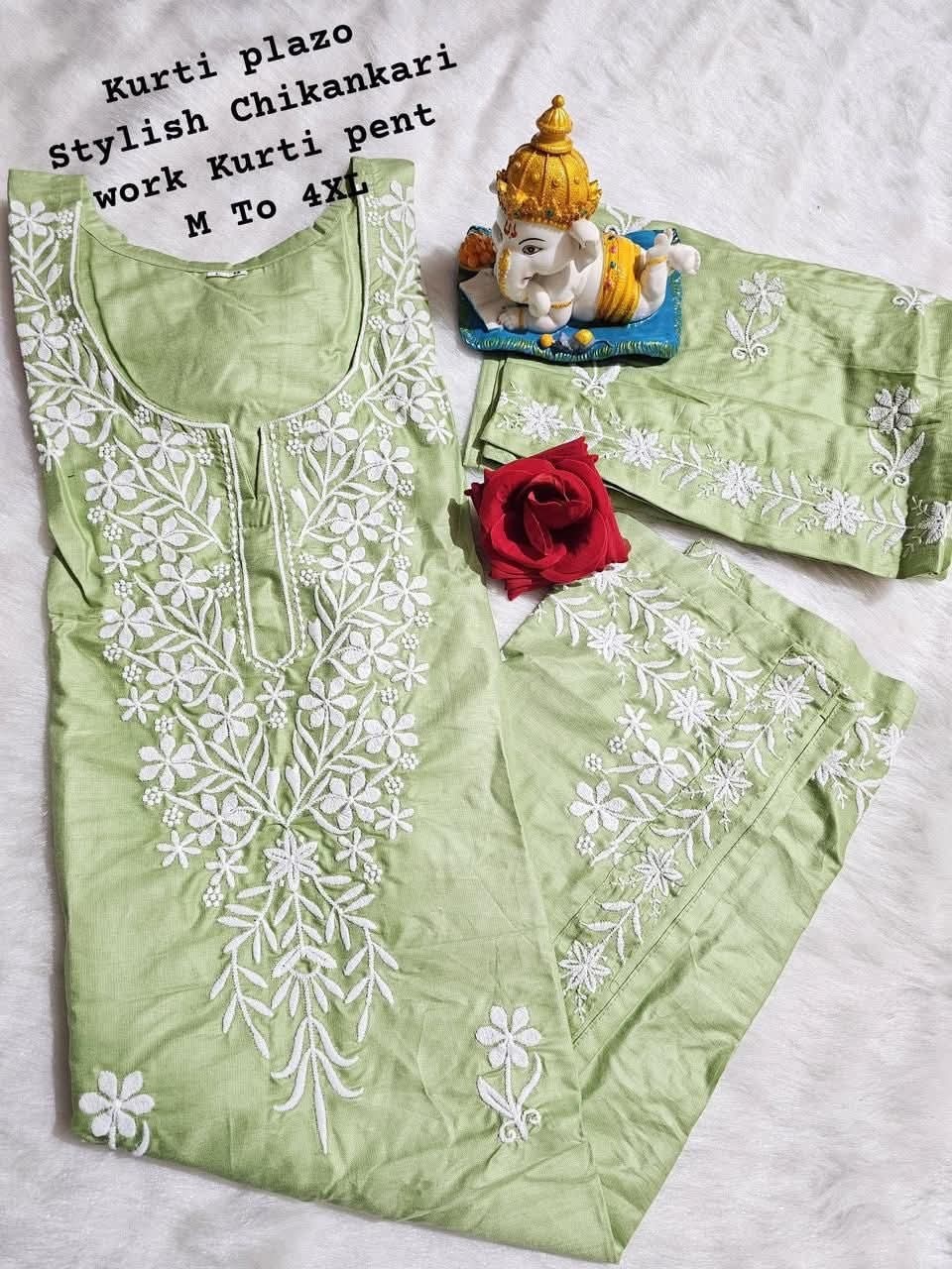 NEW TREDITIONALCHIKANKARI KURATIS FOR WOMEN PENT WITH DUPATTA SET 