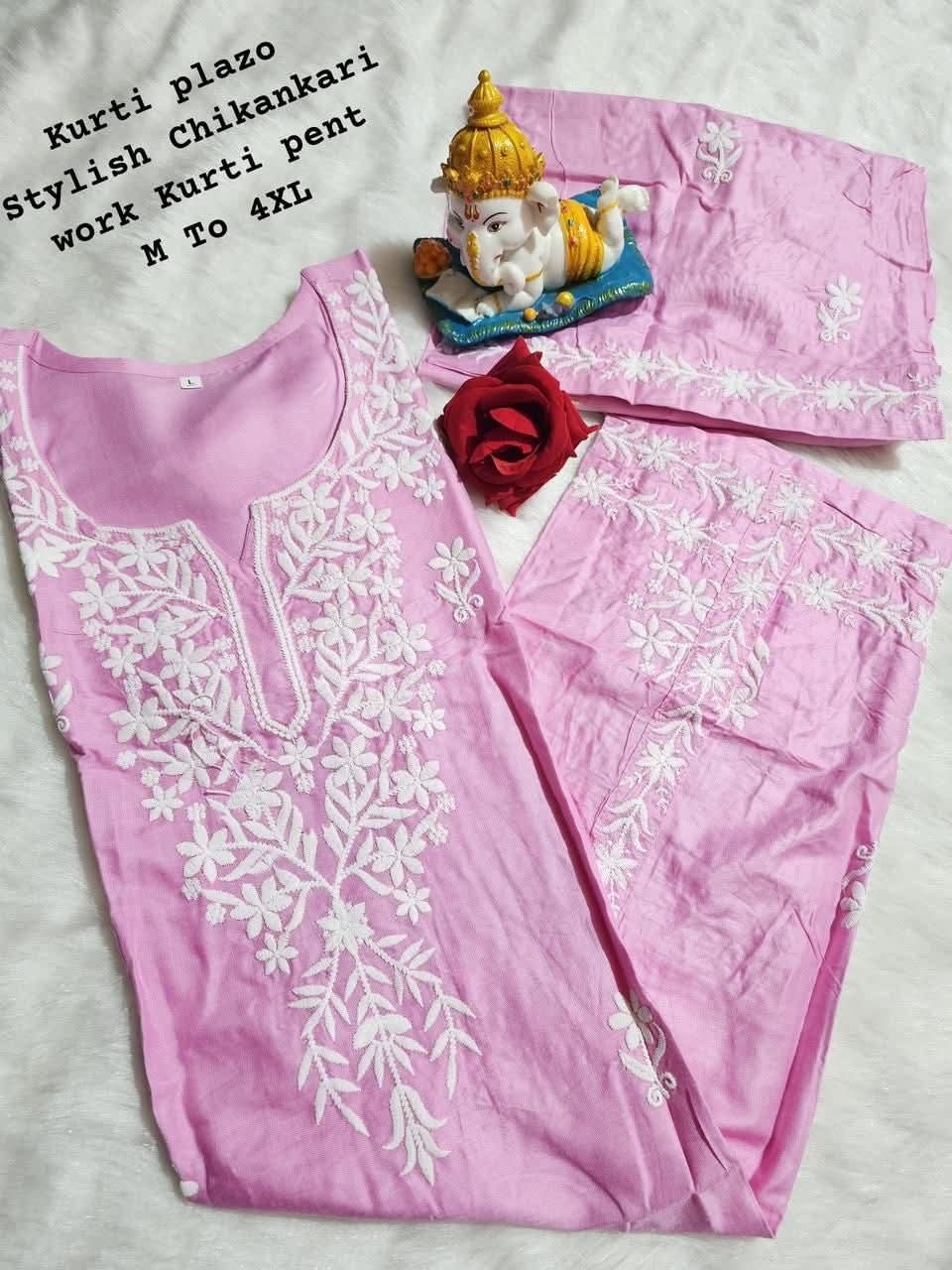 NEW TREDITIONALCHIKANKARI KURATIS FOR WOMEN PENT WITH DUPATTA SET 