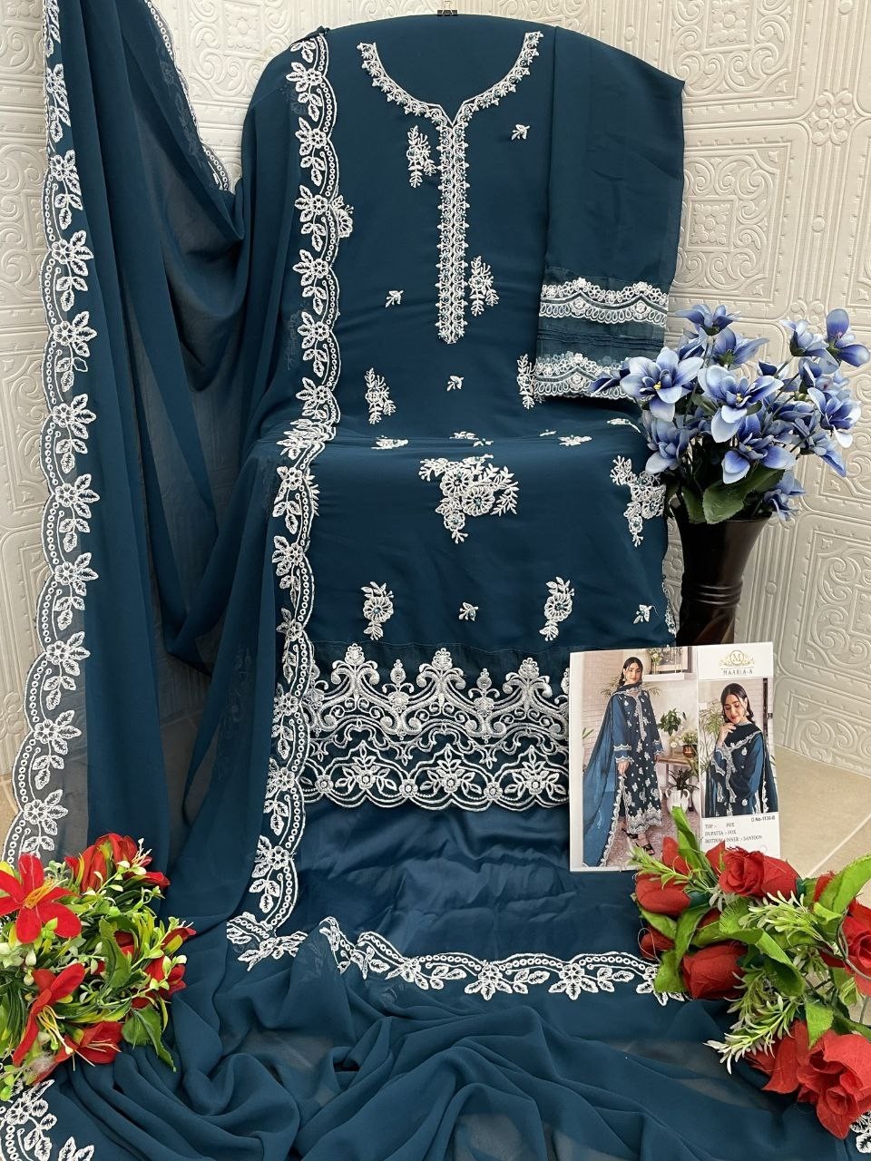 MAARIA-A 1130 PAKISTANI LEDIES PARTY WEAR SUIT WITH HEAVY EMBROIDERY WORK