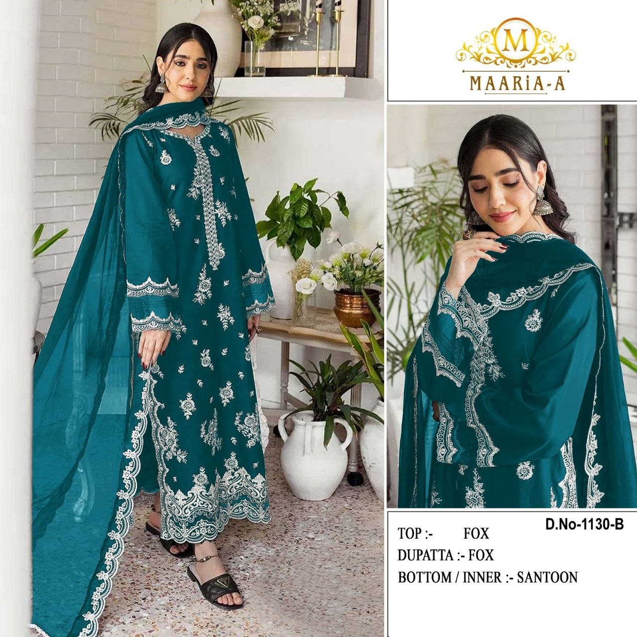 MAARIA-A 1130 PAKISTANI LEDIES PARTY WEAR SUIT WITH HEAVY EMBROIDERY WORK