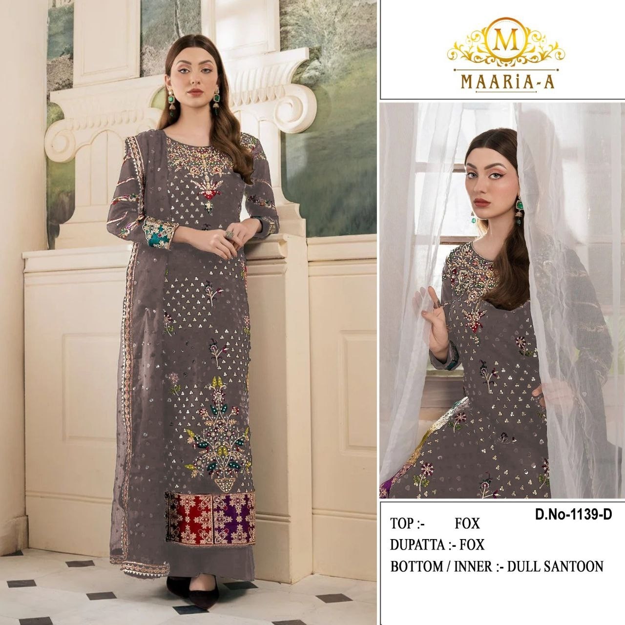 MAARIA-A 1139 PAKISTANI LEDIES DESIGNER SUIT WITH HEAVY EMBROIDERY WORK