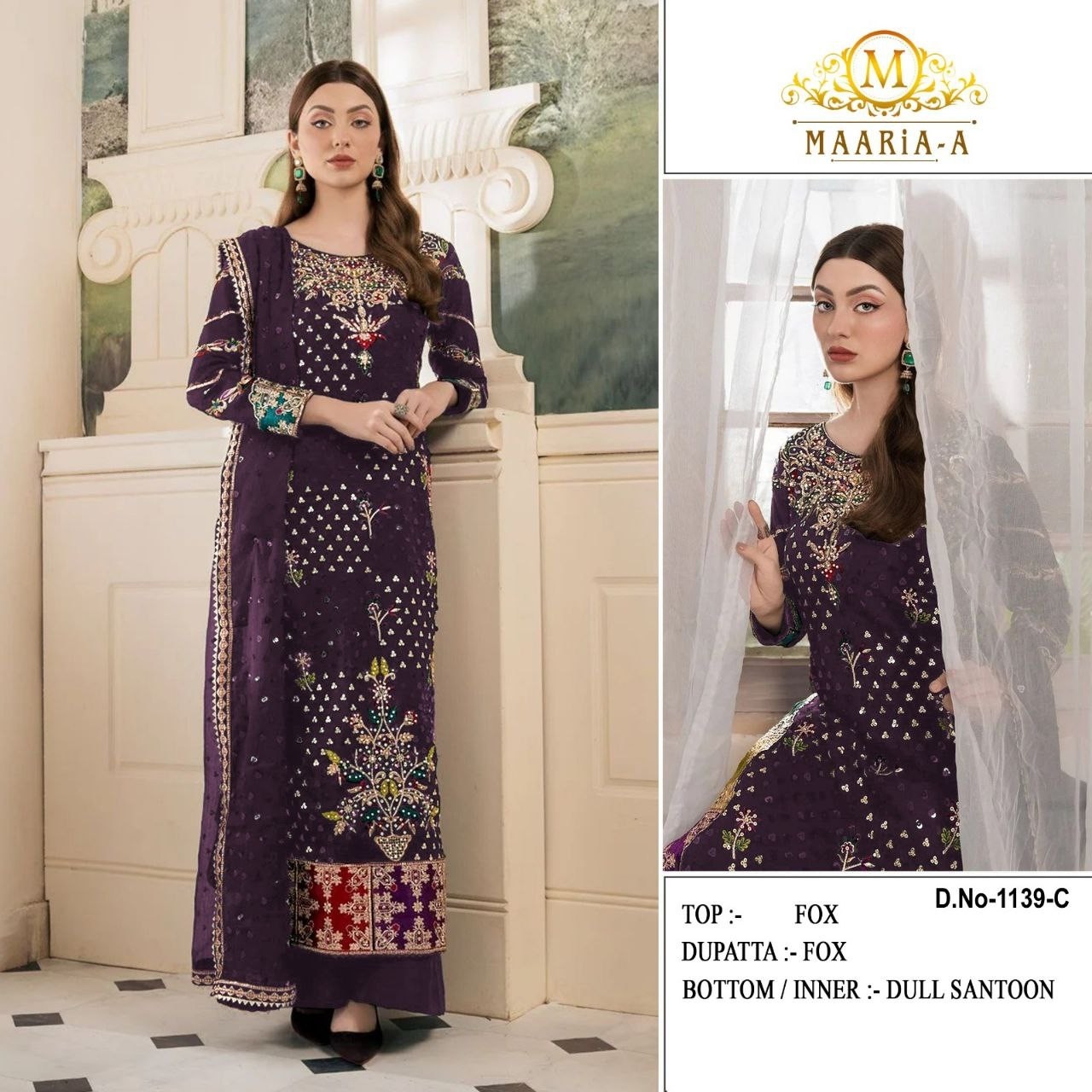 MAARIA-A 1139 PAKISTANI LEDIES DESIGNER SUIT WITH HEAVY EMBROIDERY WORK
