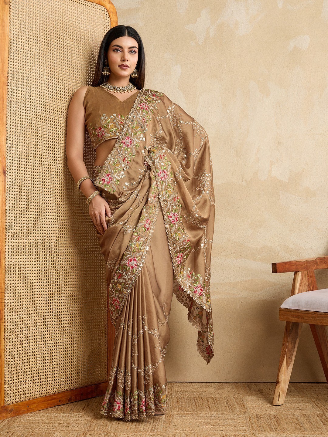 Designer Wedding Saree Gold Rangoli Silk with Banglory Silk Blouse