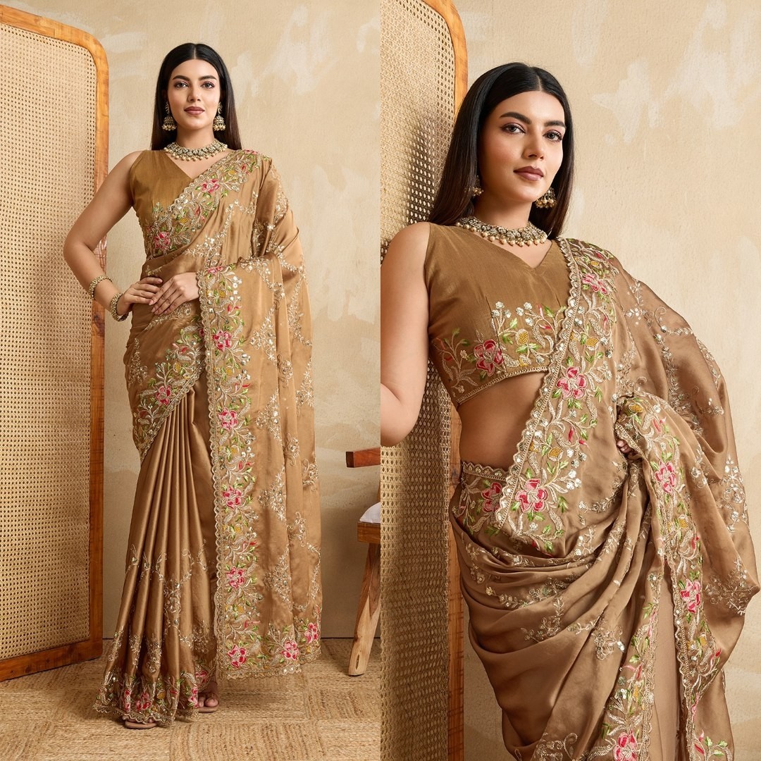 Designer Wedding Saree Gold Rangoli Silk with Banglory Silk Blouse