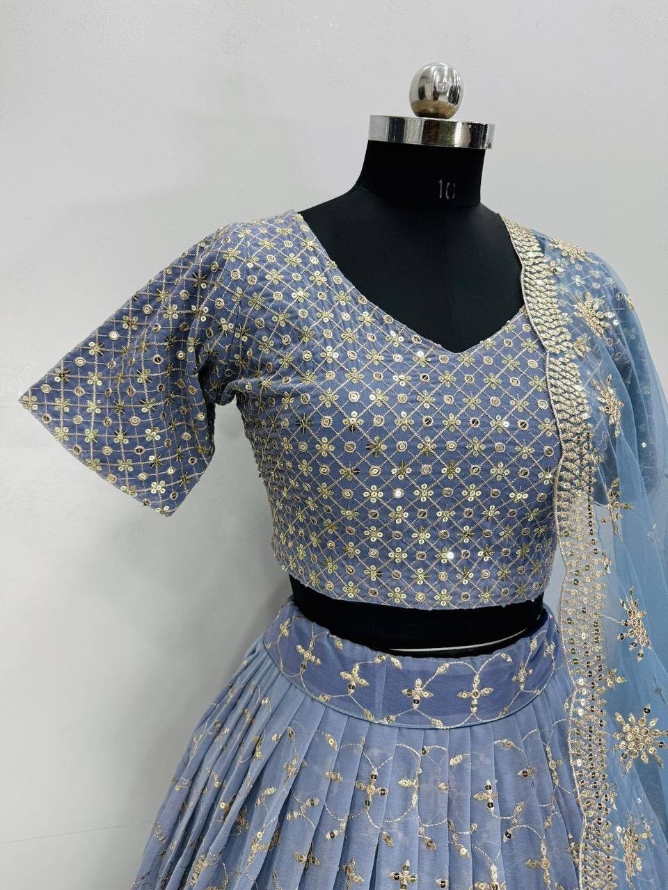 BRIDAL WEAR HEAVY FUAX GEORGETTE EMBROIDERED SEQUENCE WORK LEHENGAS CHOLI WITH DUPATTA