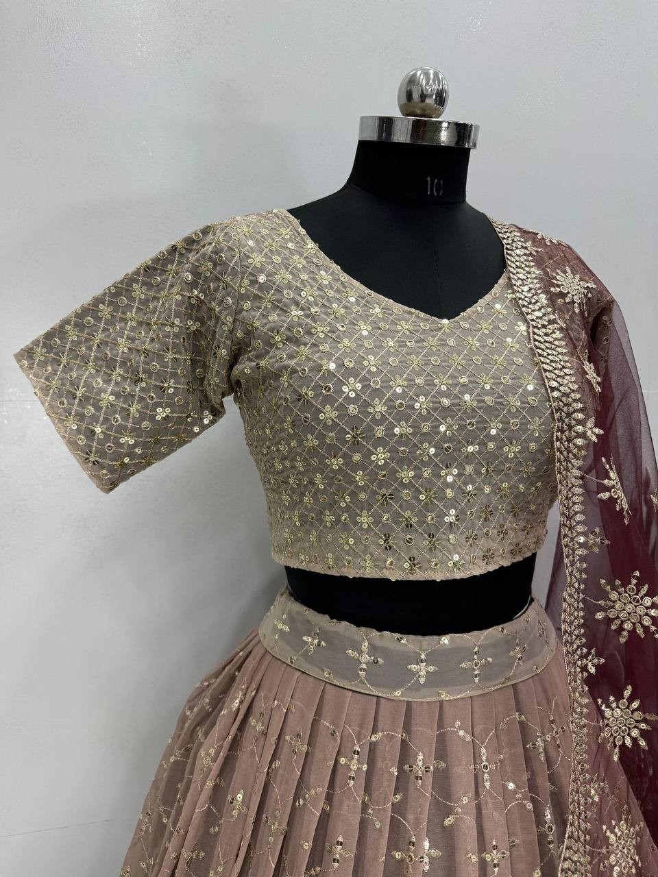 BRIDAL WEAR HEAVY FUAX GEORGETTE EMBROIDERED SEQUENCE WORK LEHENGAS CHOLI WITH DUPATTA