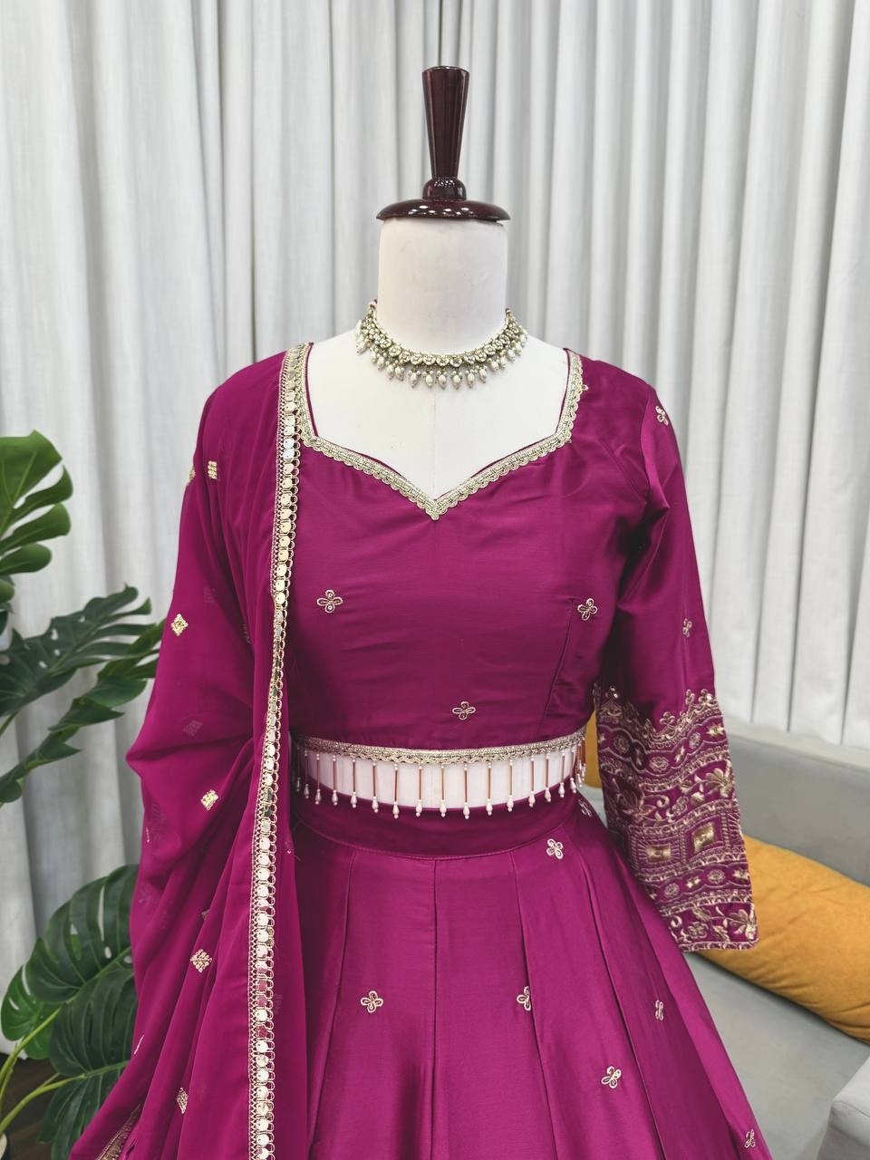 Wedding Special Wine Lehenga Full Flare Silk Fabric sathe Designer Blouse Work