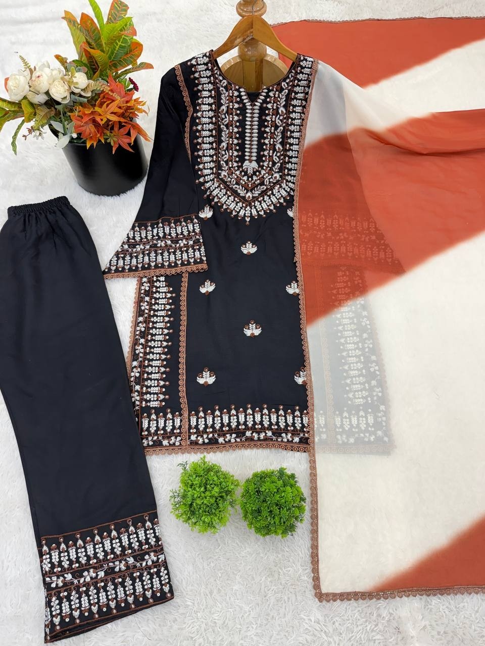 Wholesale Black Pakistani Suit: Heavy Kashmiri Embroidery & Palazzo Set at Factory Price