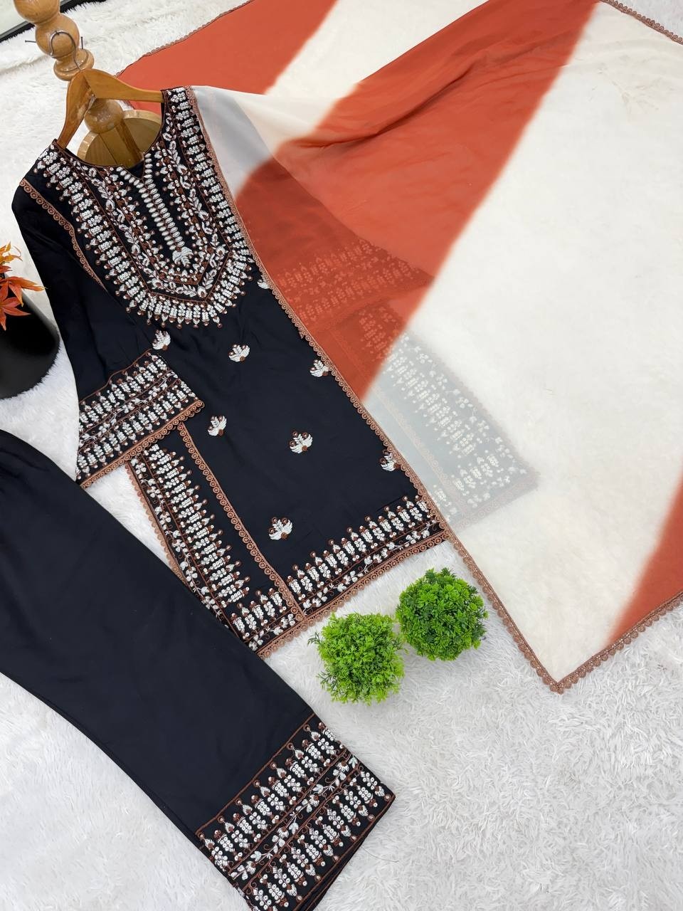 Wholesale Black Pakistani Suit: Heavy Kashmiri Embroidery & Palazzo Set at Factory Price