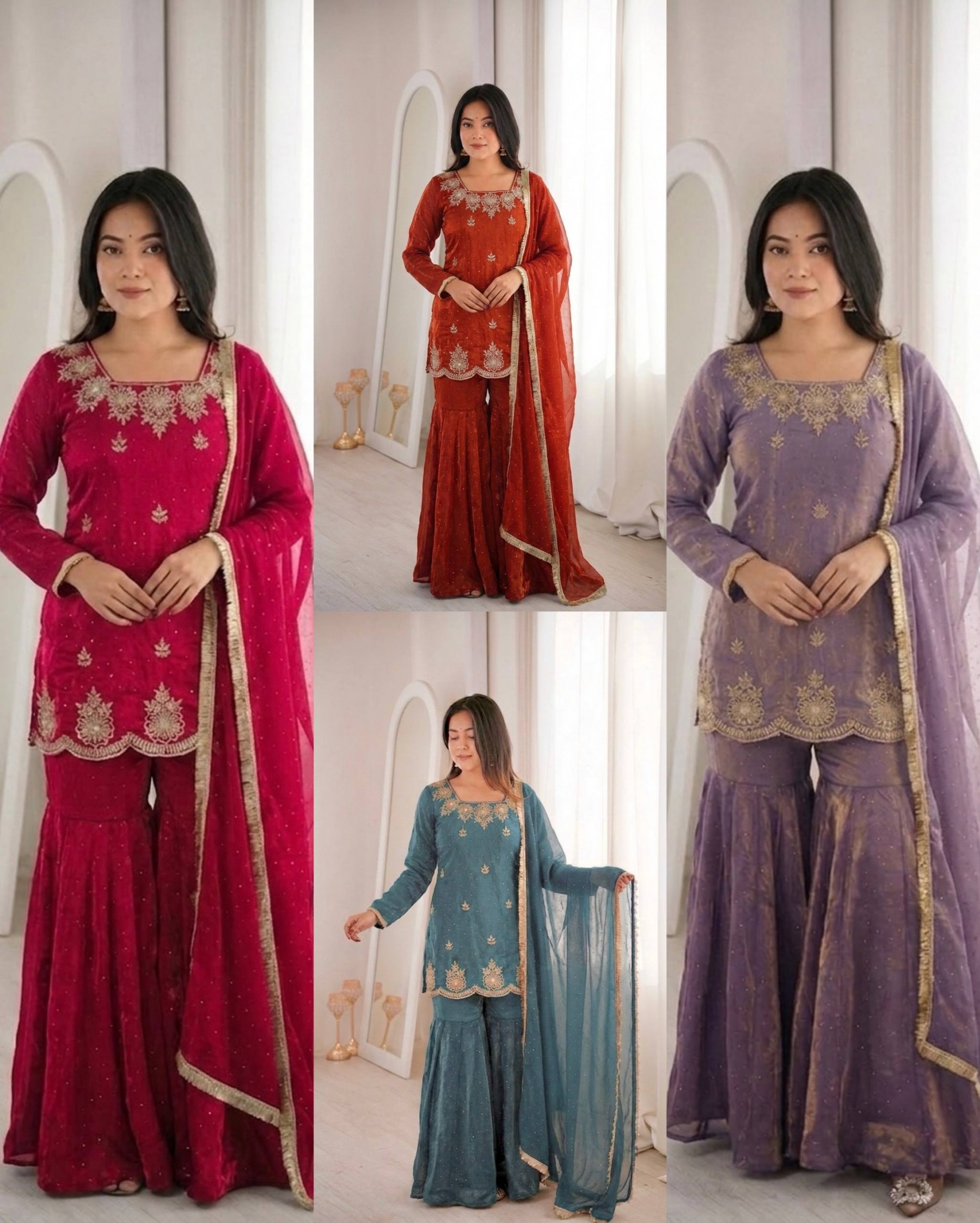 ZSR 3166 Designer Pakistani Salwar Suit Set with Heavy Embroidery and Sharara Style