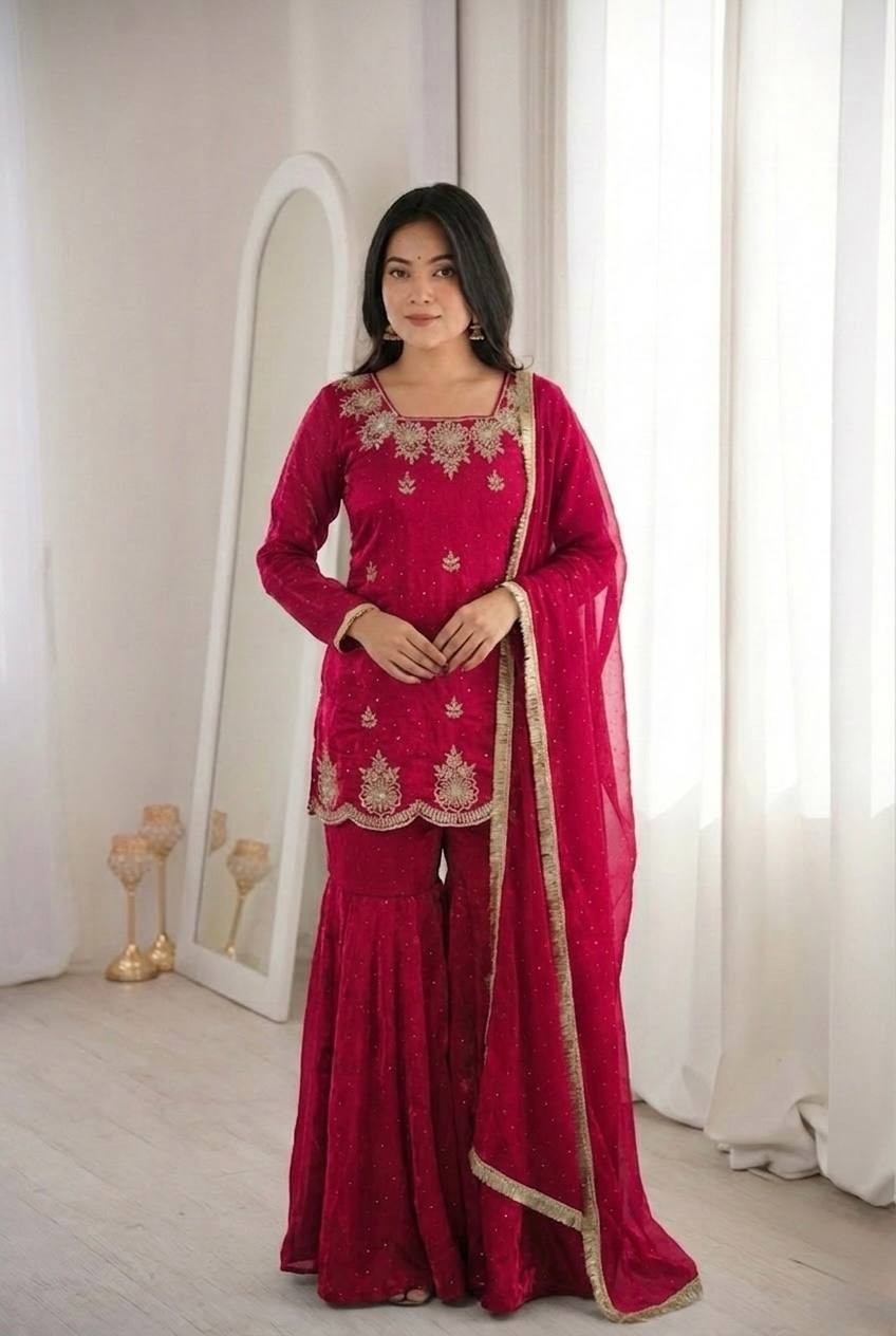 ZSR 3166 Designer Pakistani Salwar Suit Set with Heavy Embroidery and Sharara Style