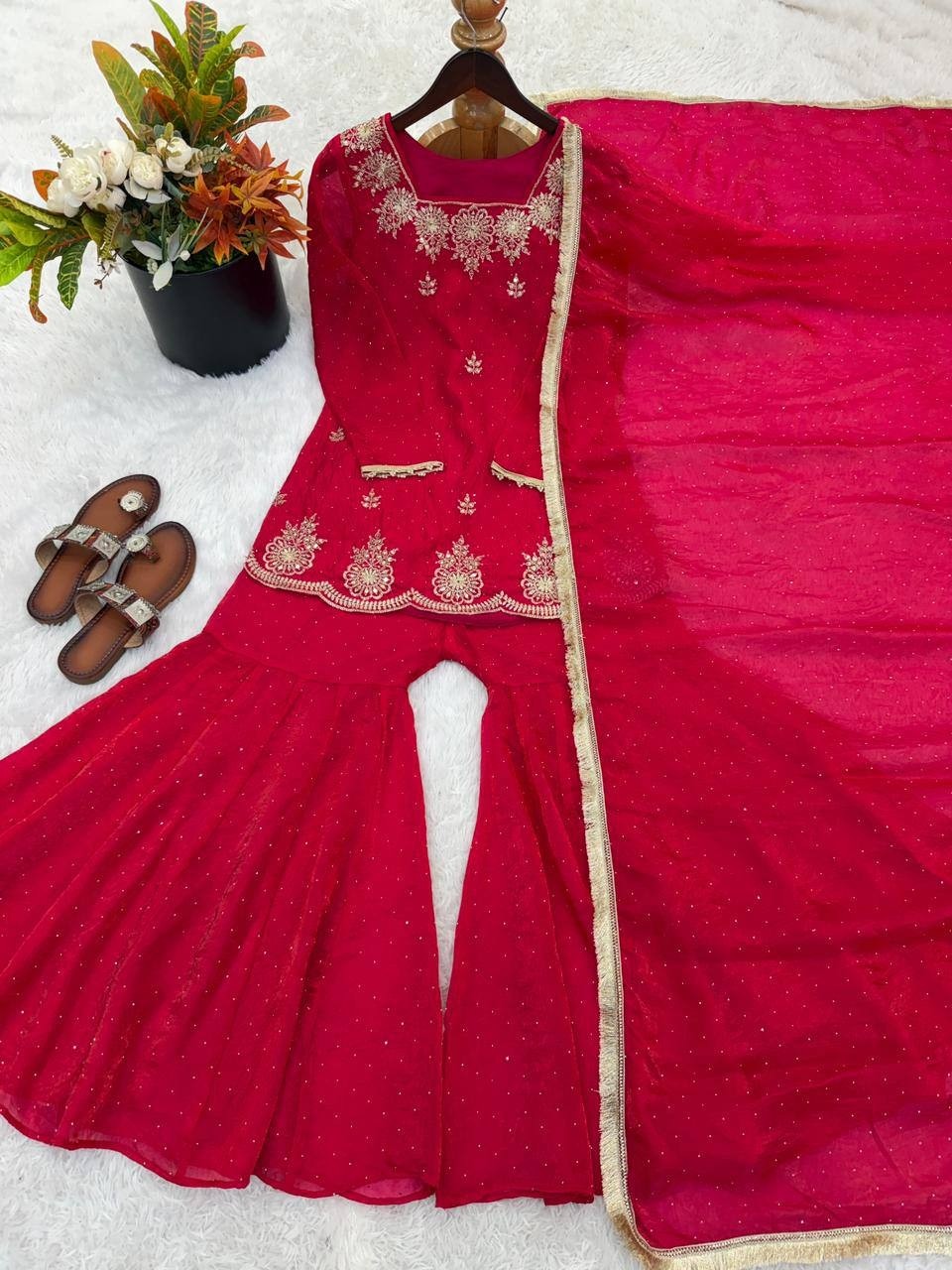 ZSR 3166 Designer Pakistani Salwar Suit Set with Heavy Embroidery and Sharara Style