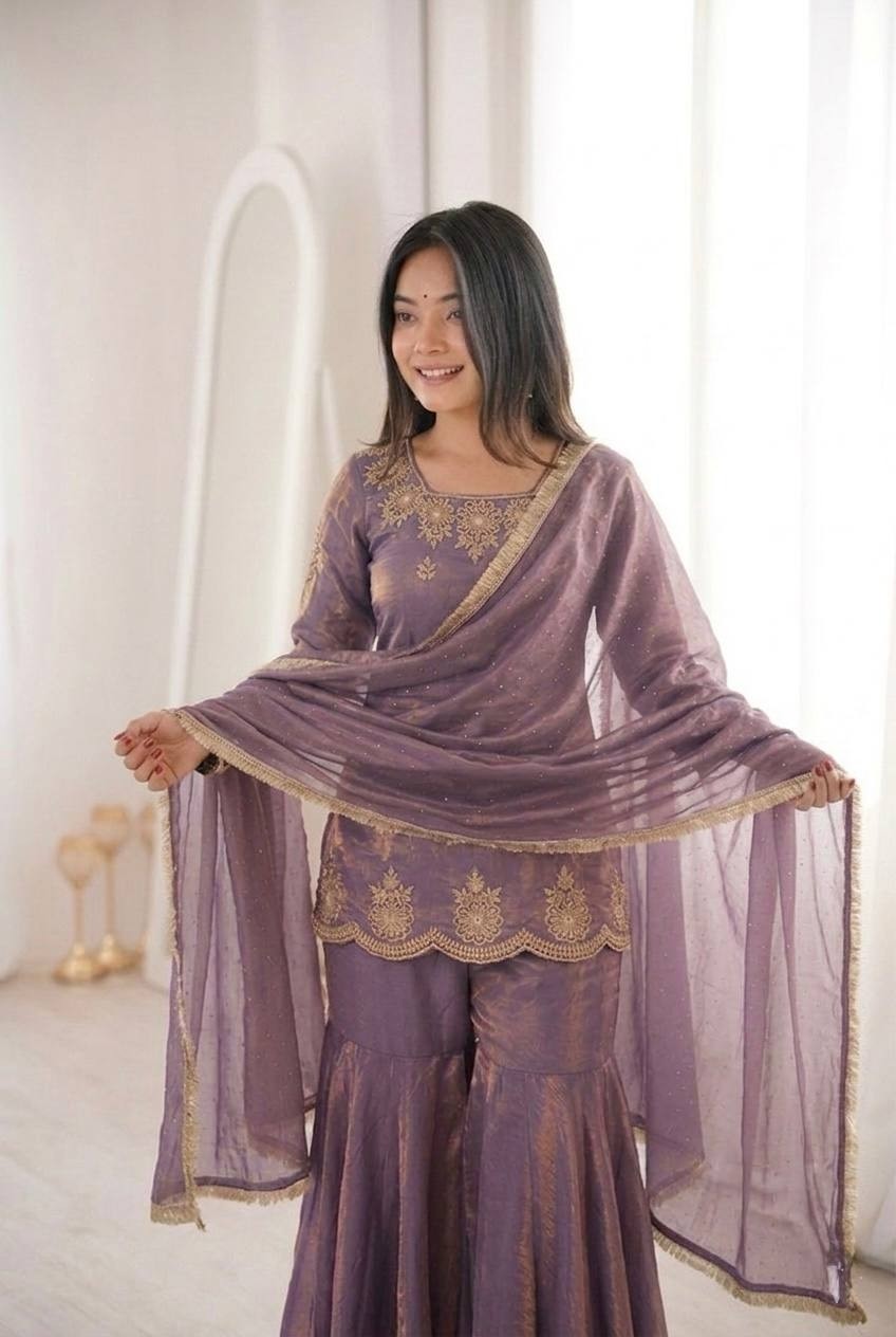 ZSR 3166 Designer Pakistani Salwar Suit Set with Heavy Embroidery and Sharara Style
