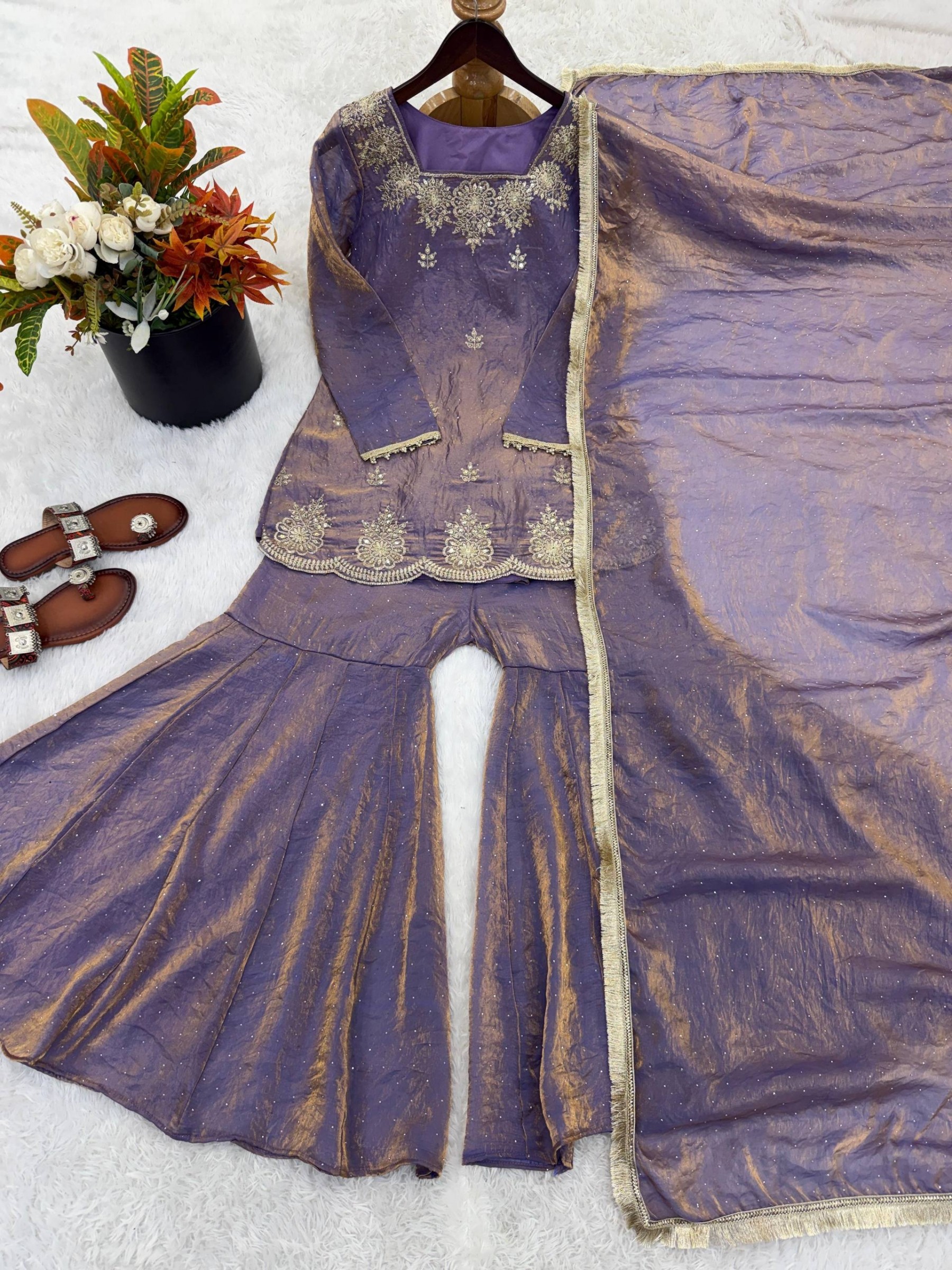 ZSR 3166 Designer Pakistani Salwar Suit Set with Heavy Embroidery and Sharara Style