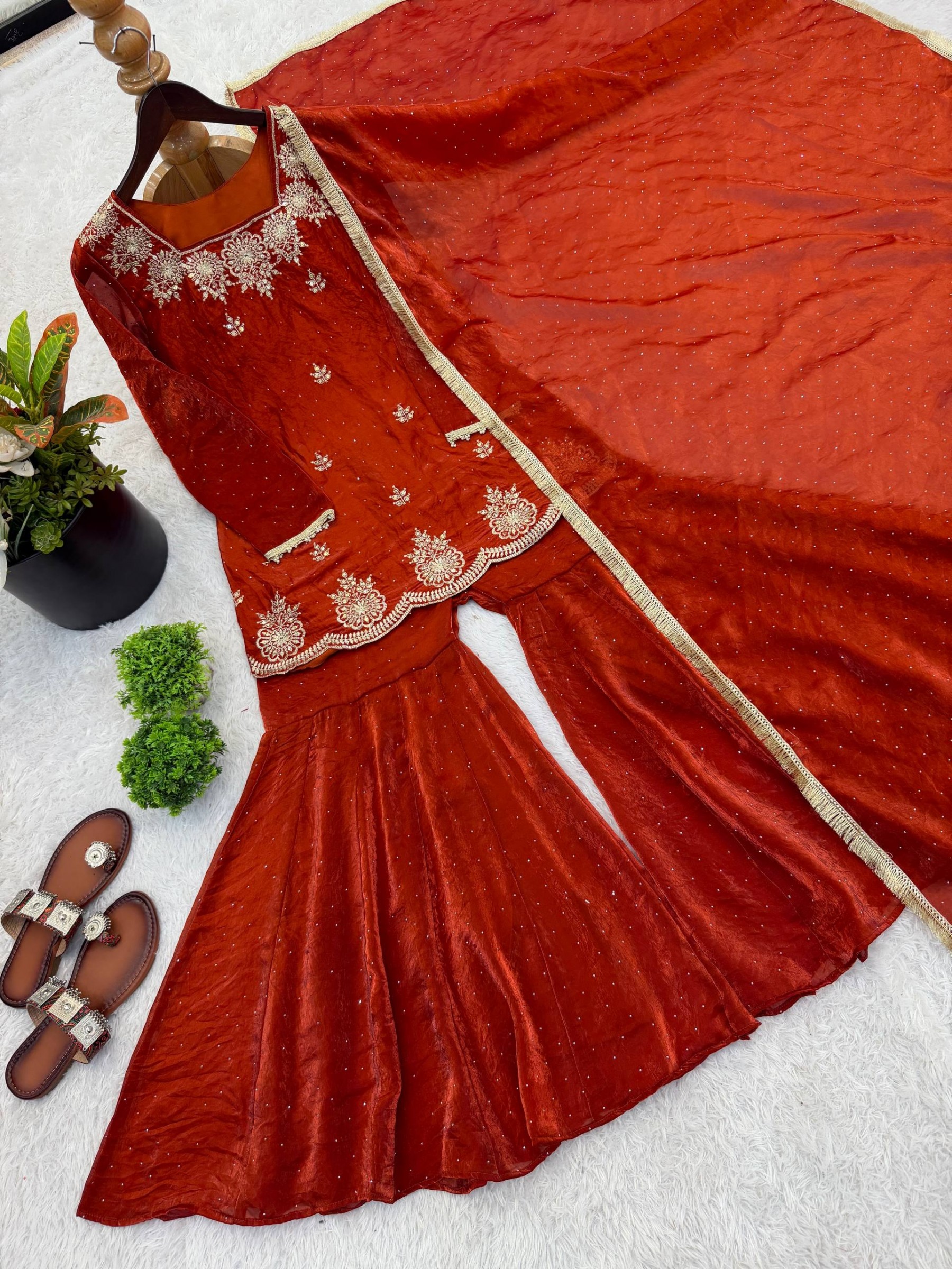 ZSR 3166 Designer Pakistani Salwar Suit Set with Heavy Embroidery and Sharara Style